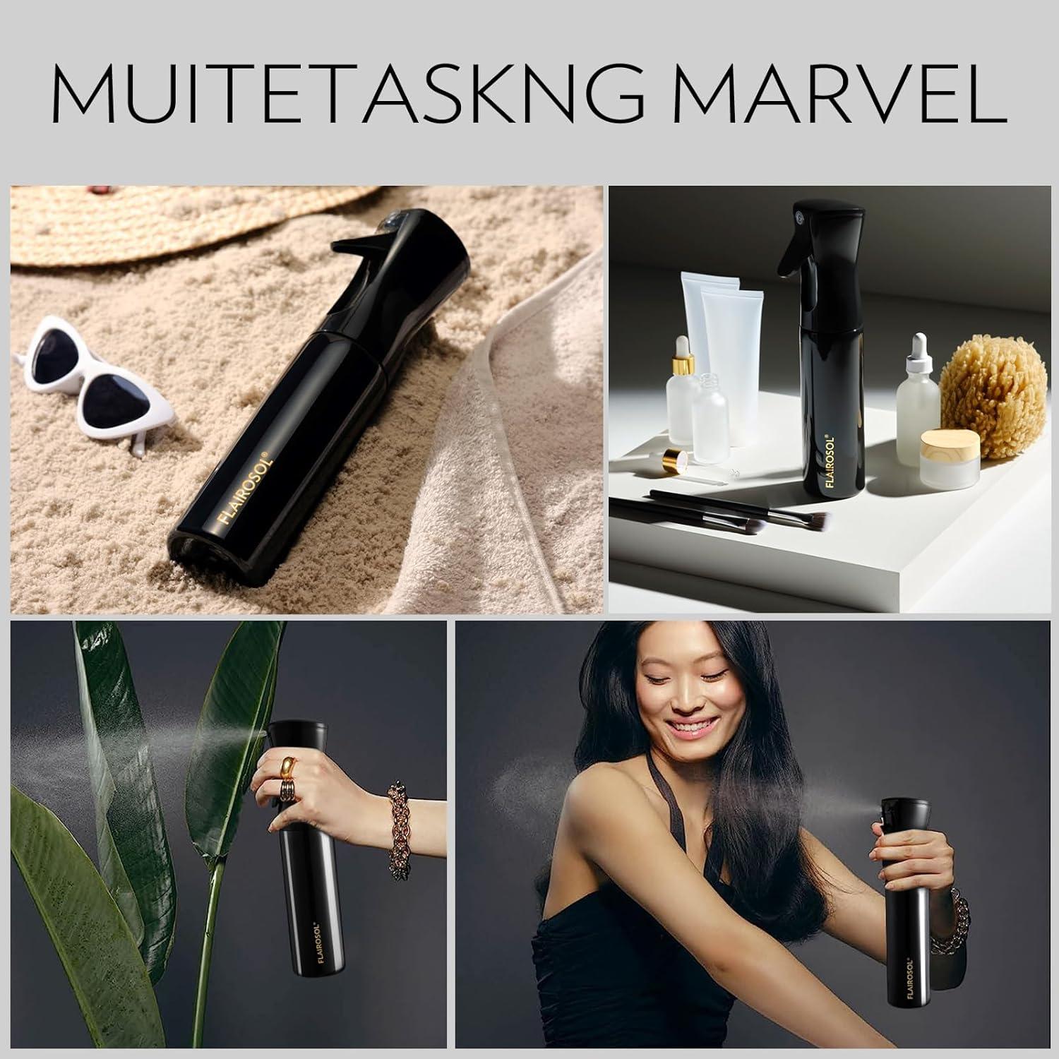 Botella de Spray Flairosol 300ml Negra con Nebulizador Ultra Fino