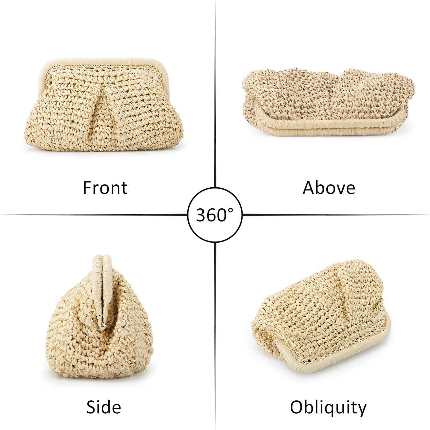 Bolso de paja Emprier para mujeres, tipo dumpling, beige