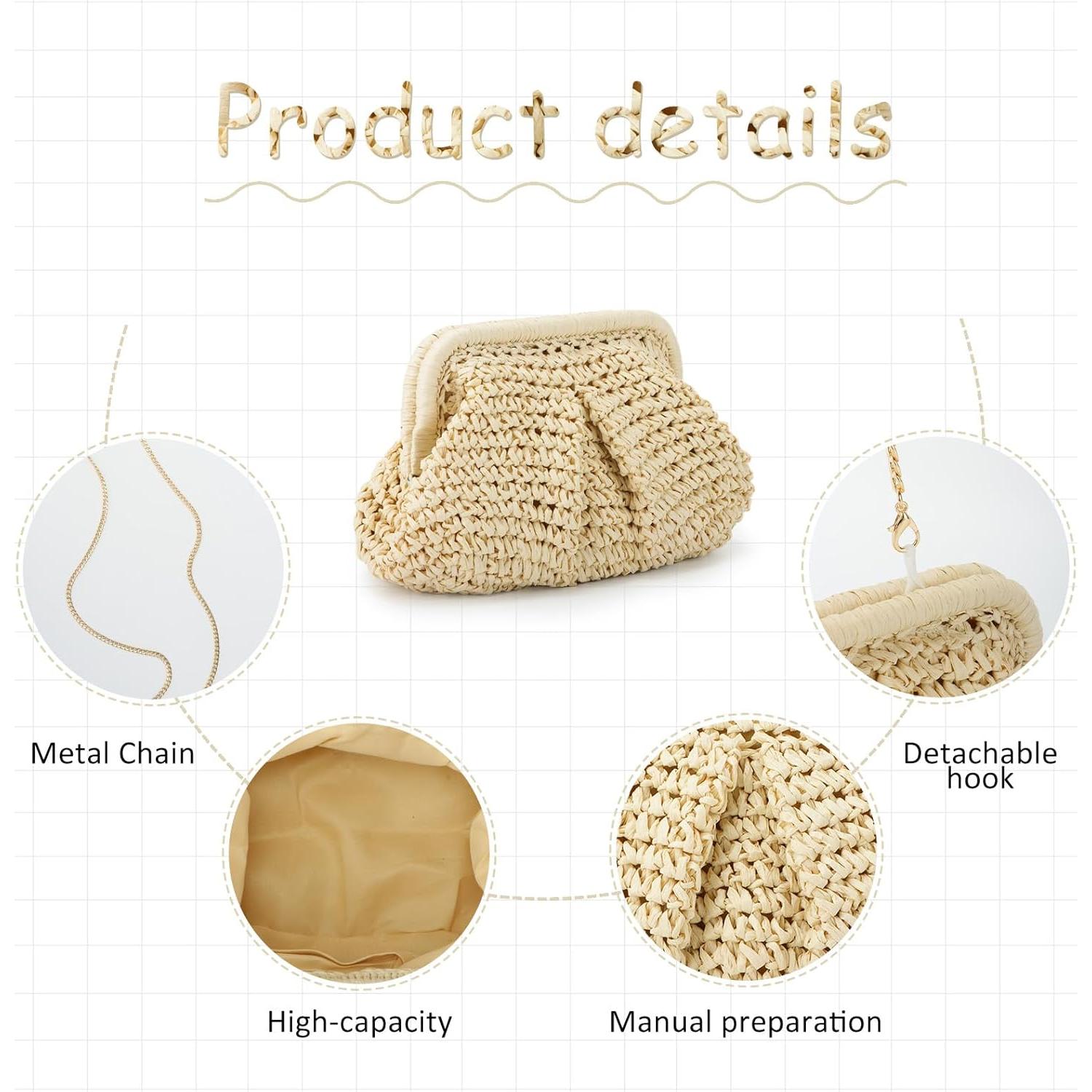 Bolso de paja Emprier para mujeres, tipo dumpling, beige