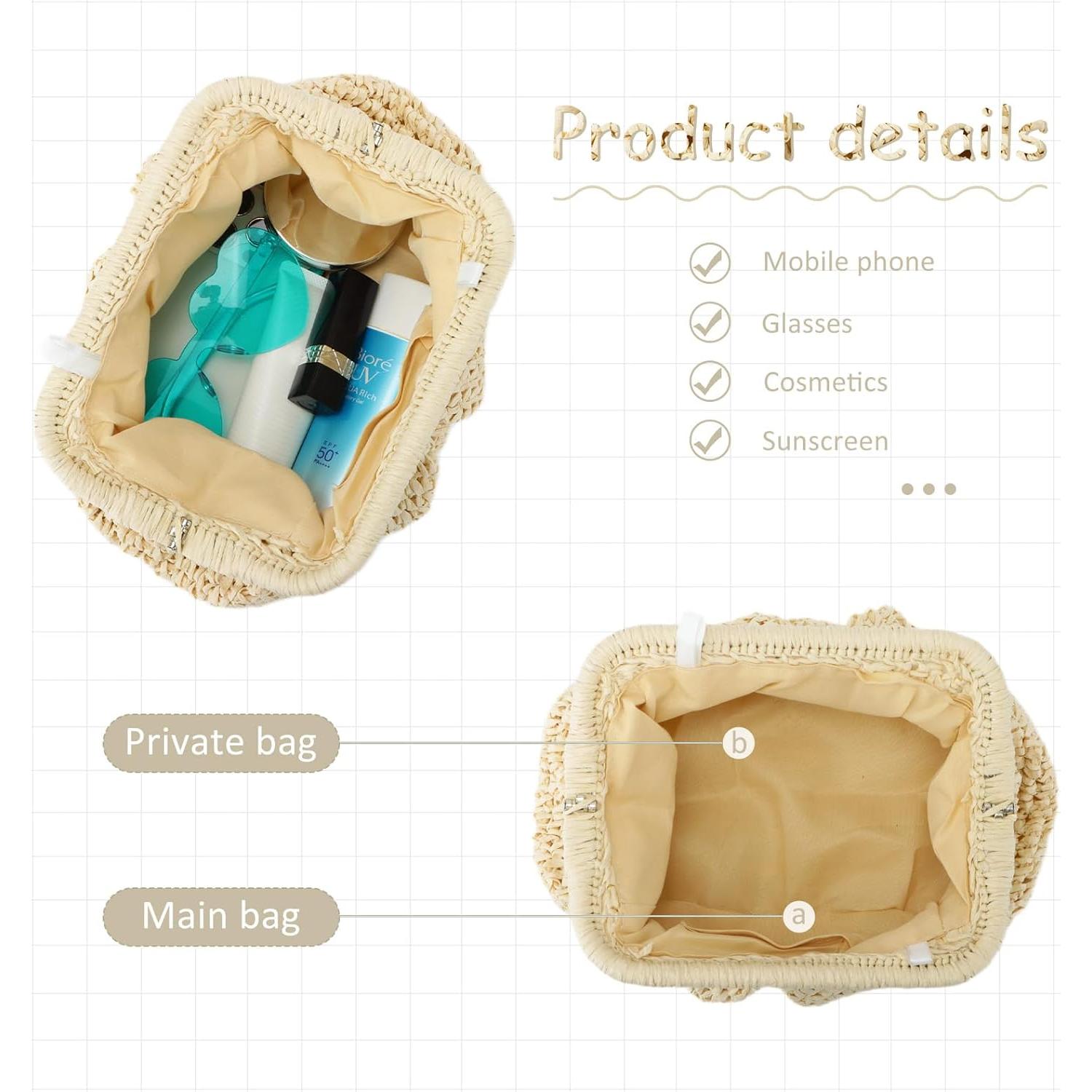 Bolso de paja Emprier para mujeres, tipo dumpling, beige