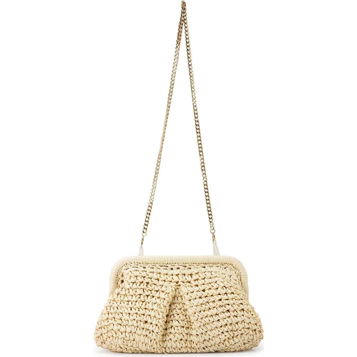 Bolso de paja Emprier para mujeres, tipo dumpling, beige