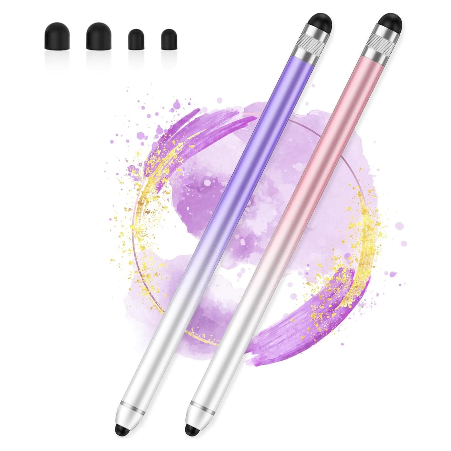 Bolígrafo Stylus AmberVec Doble Punta Universal 2 Pzs Rosa/Púrpura