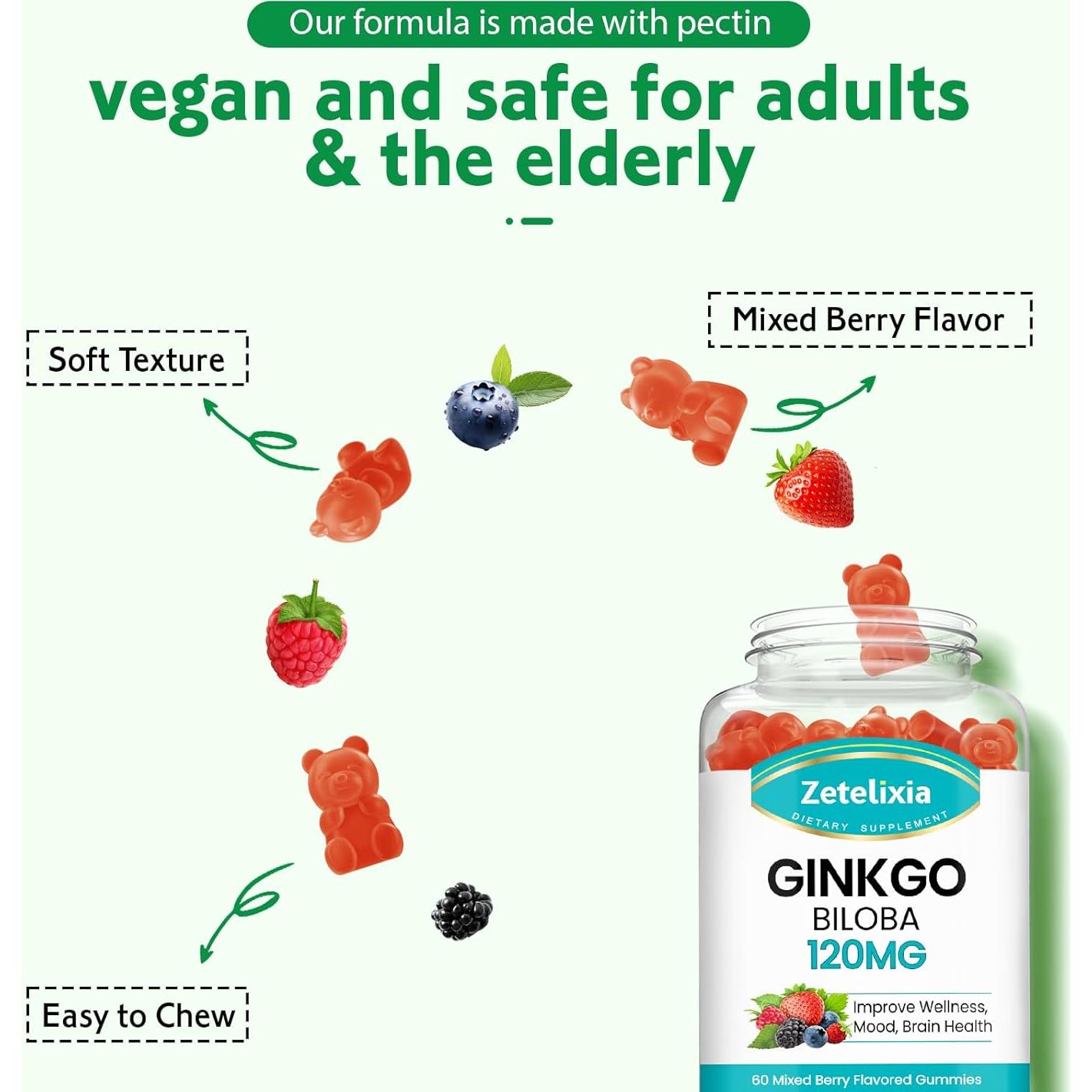 Ginkgo Biloba Gominolas Zetelixia 60 Unidades Sabor Frutas Mixtas