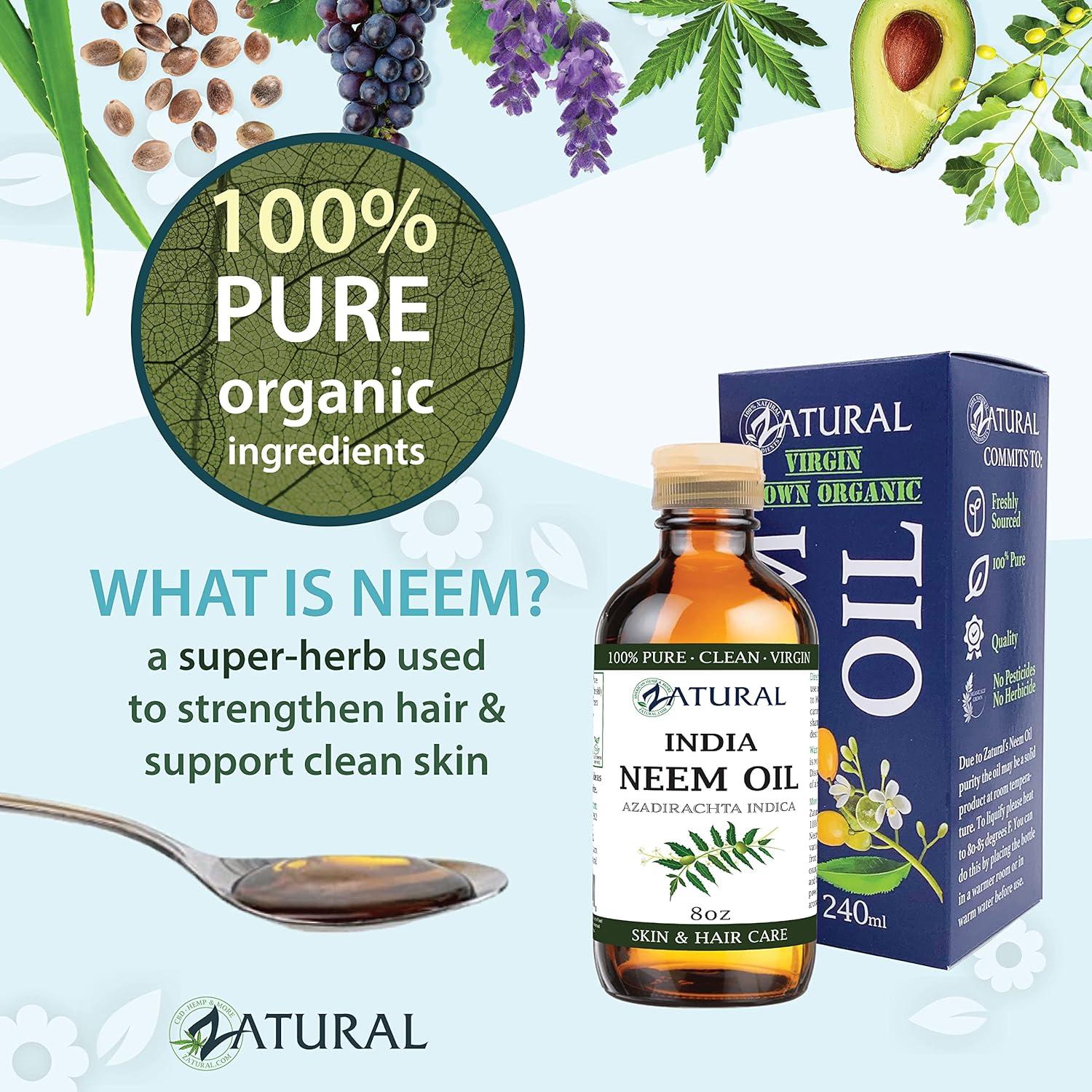 Aceite de Neem 100% Puro Zatural 236.6ml para Cabello y Piel