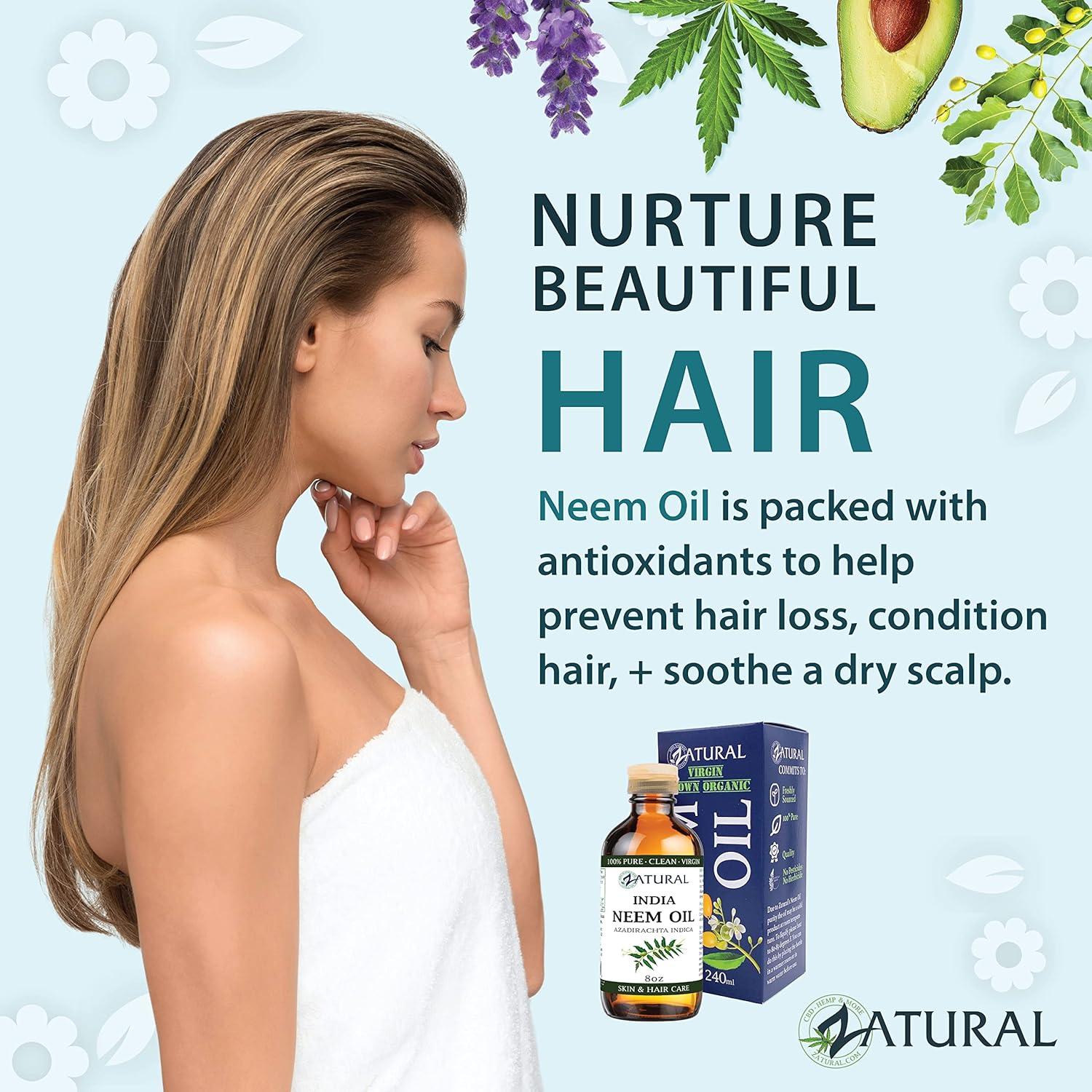 Aceite de Neem 100% Puro Zatural 236.6ml para Cabello y Piel