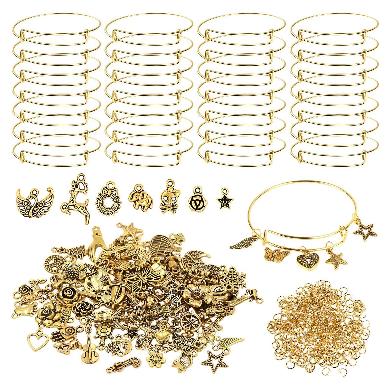 Kit de Pulseras DIY UPINS 30 Pcs Doradas con Encantos