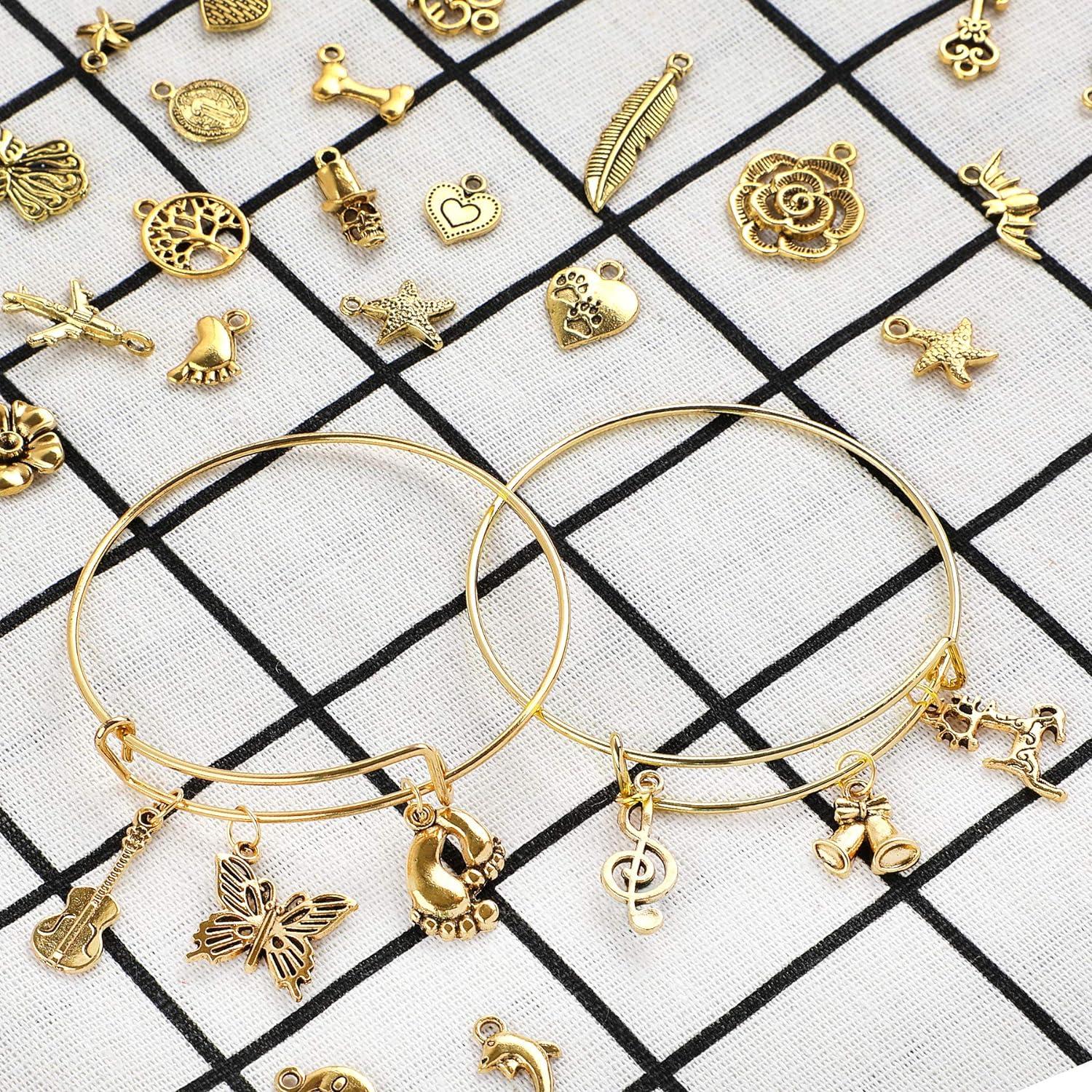 Kit de Pulseras DIY UPINS 30 Pcs Doradas con Encantos