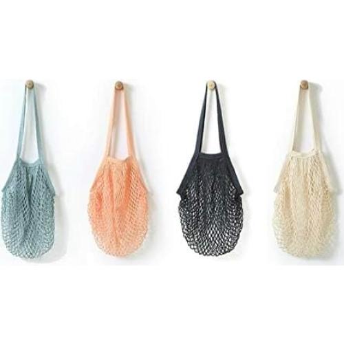 Paquete de 4 Bolsas de Compras Reutilizables Algodón Malla
