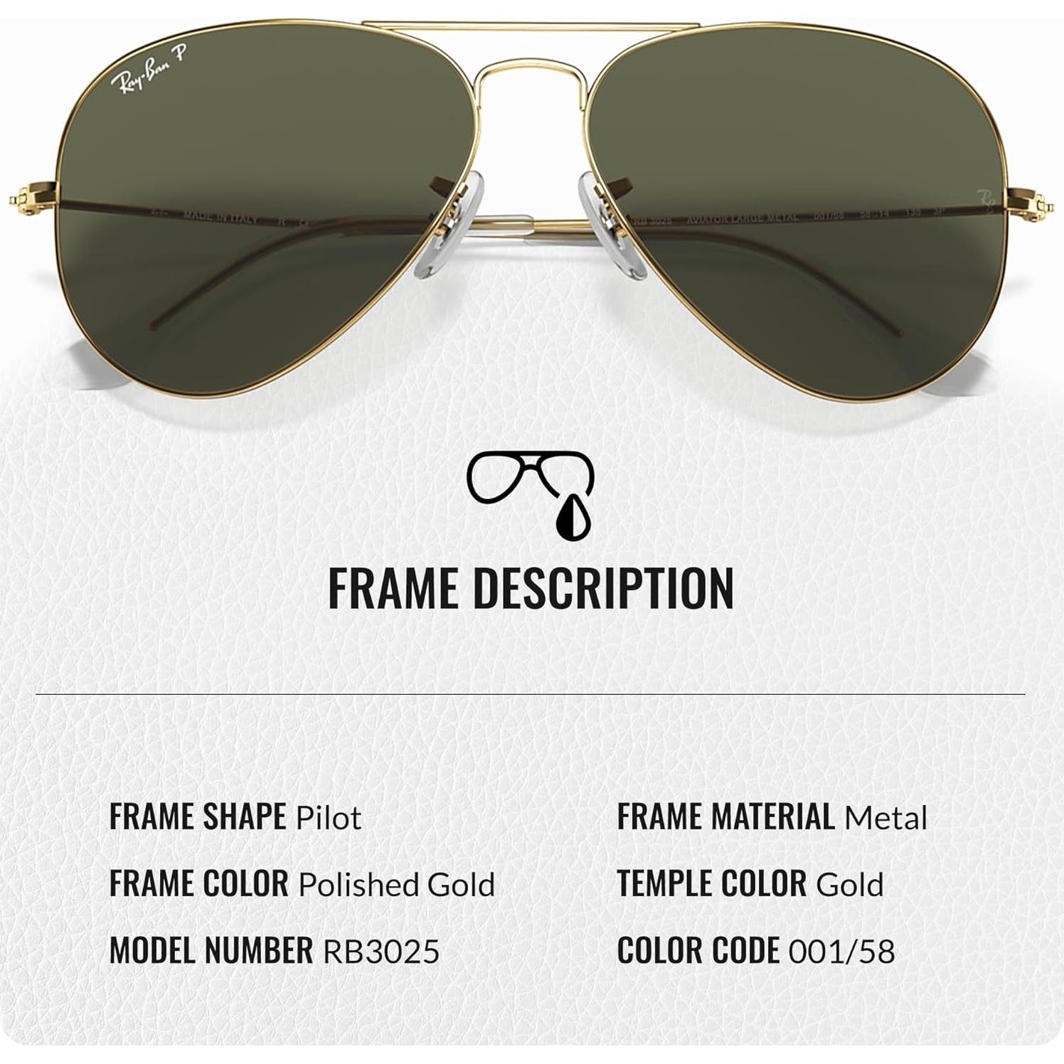 Gafas de sol Ray-Ban RB3025 Aviador Polarizado 55mm Oro Verde