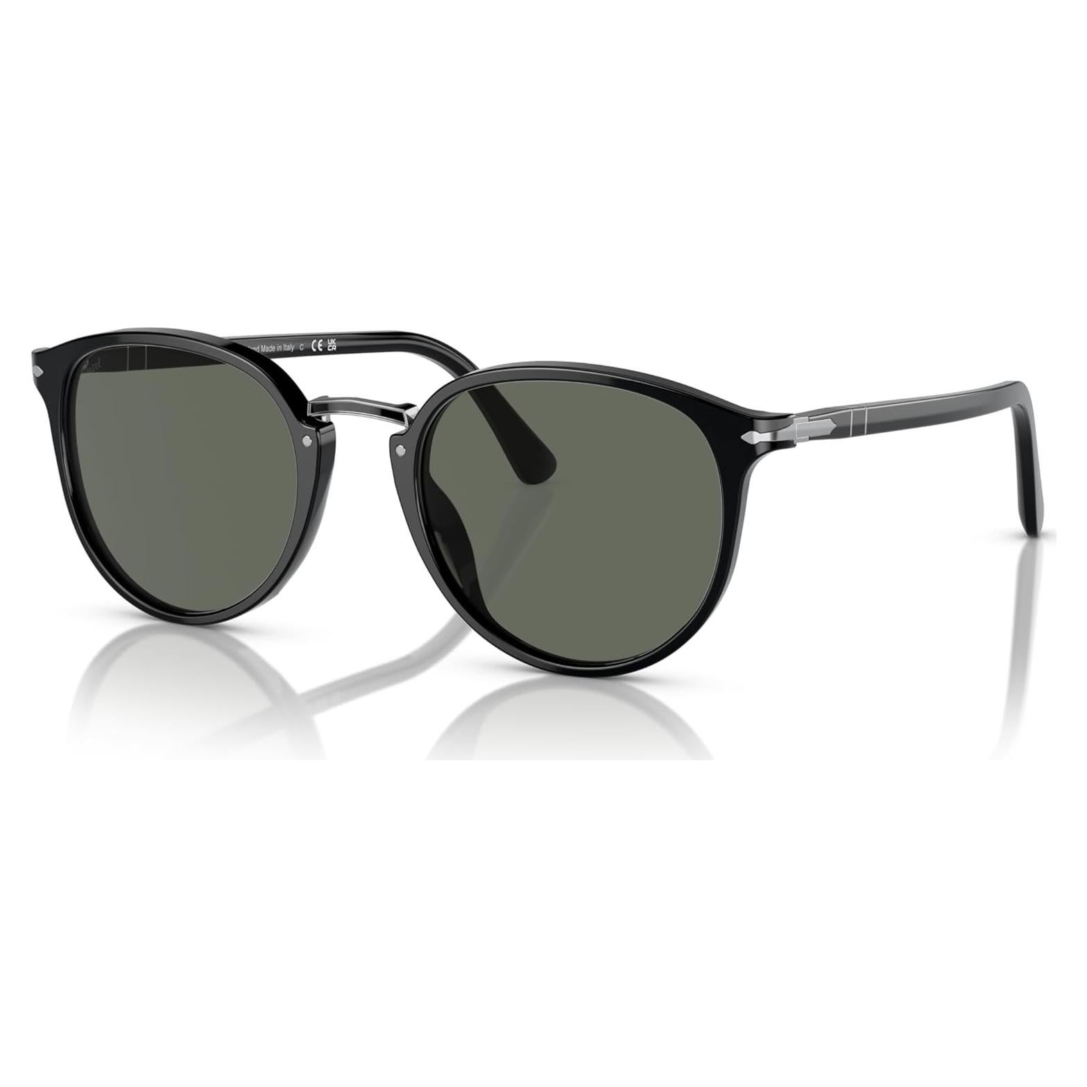 Gafas de sol redondas Persol PO3210S negras con lentes verdes