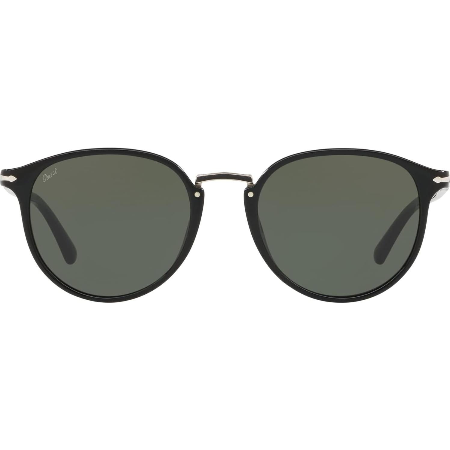 Gafas de sol redondas Persol PO3210S negras con lentes verdes