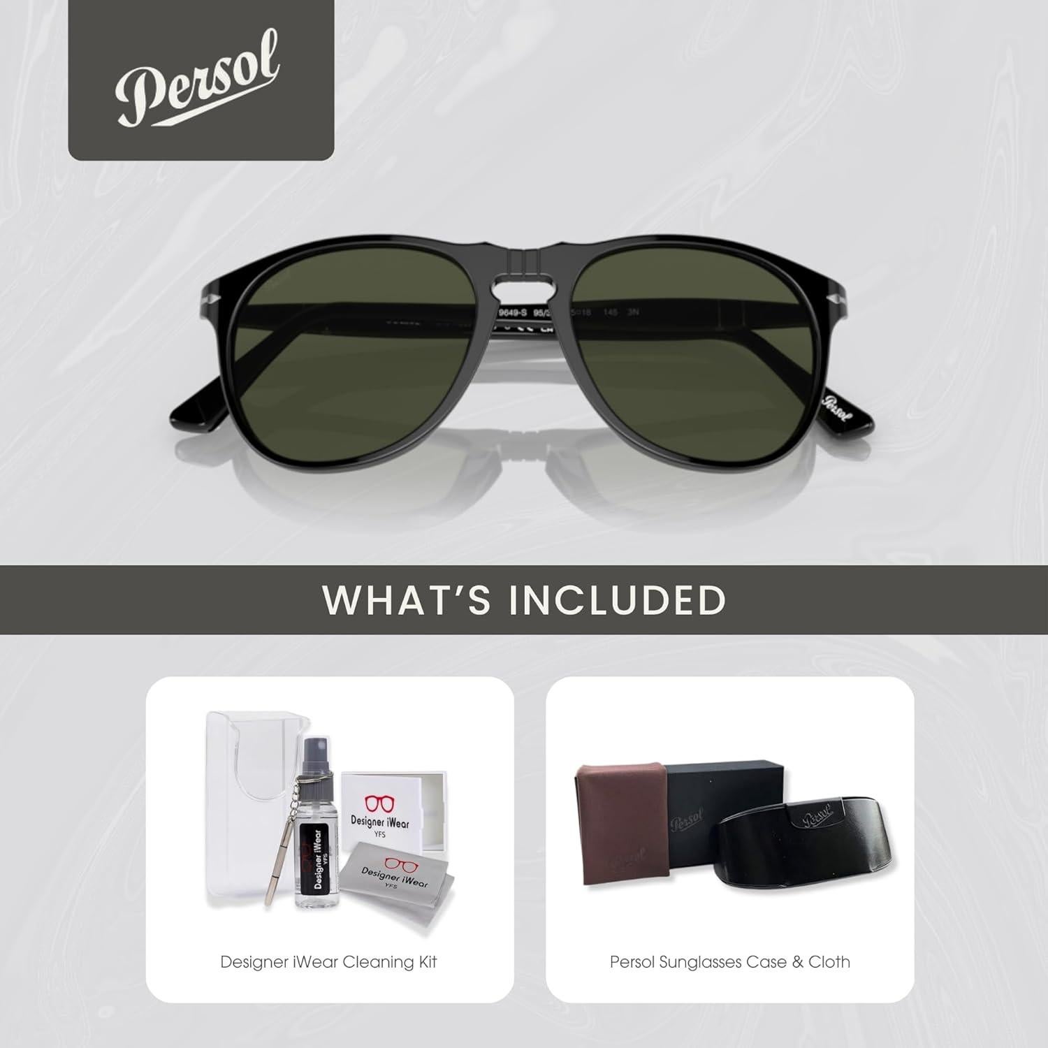 Gafas de Sol Aviador Persol PO9649S para Hombres + Kit de Cuidado
