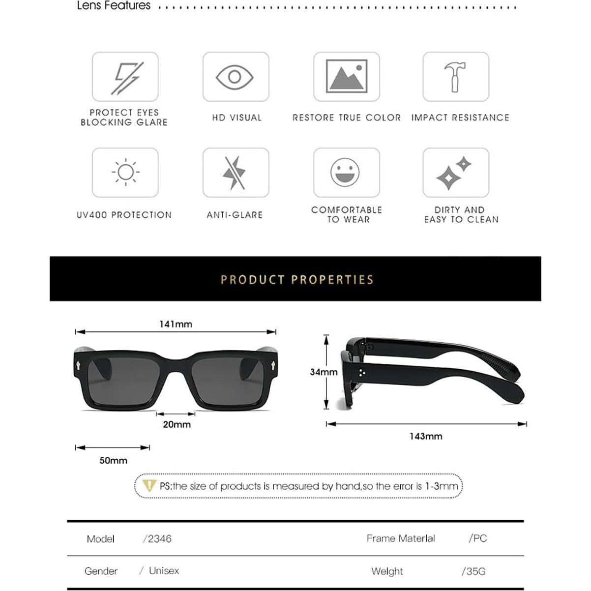 Gafas de sol cuadradas GOBIGER UV400 unisex modernas