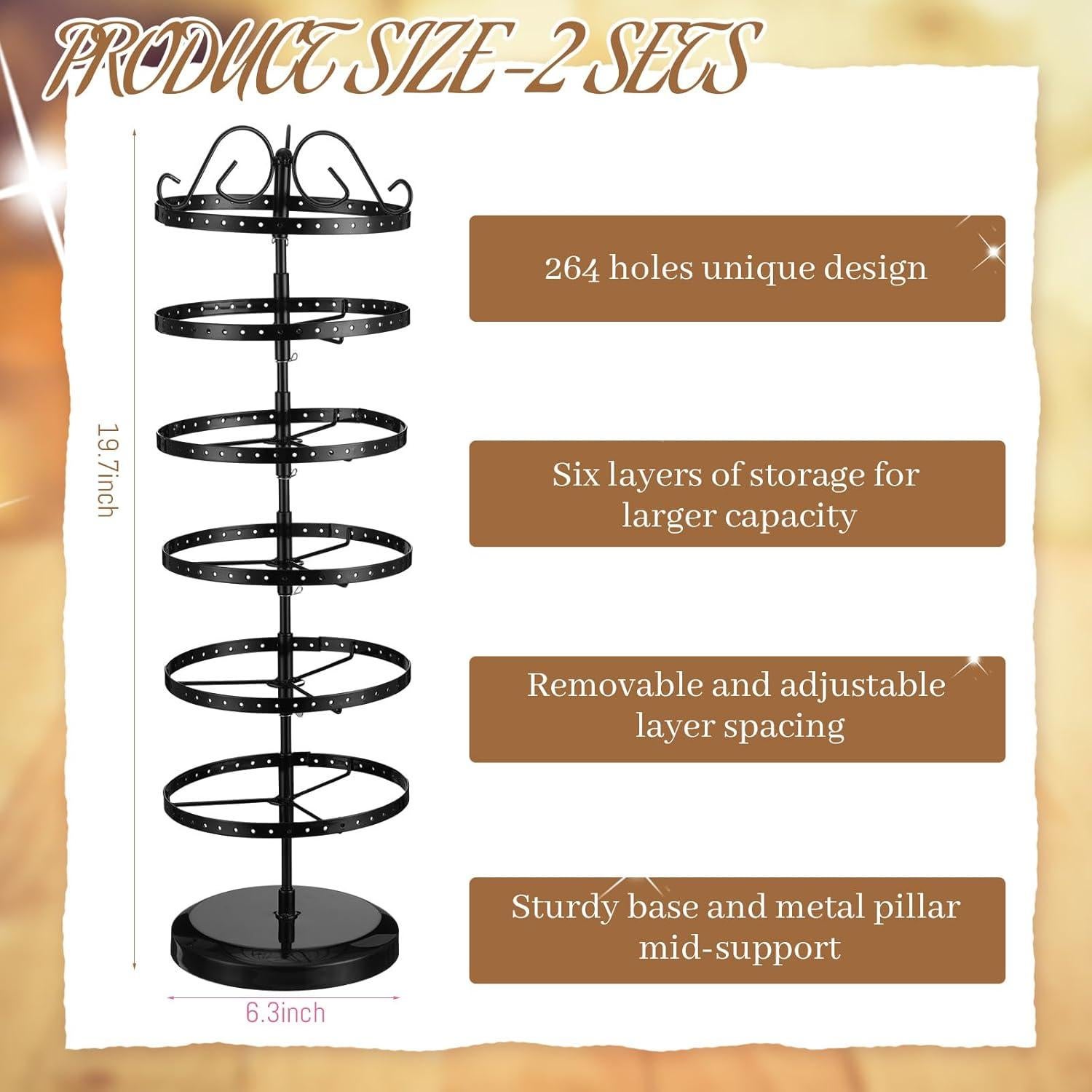 Organizador de Joyería Menkxi Soporte Giratorio 2 Pcs 16x50cm