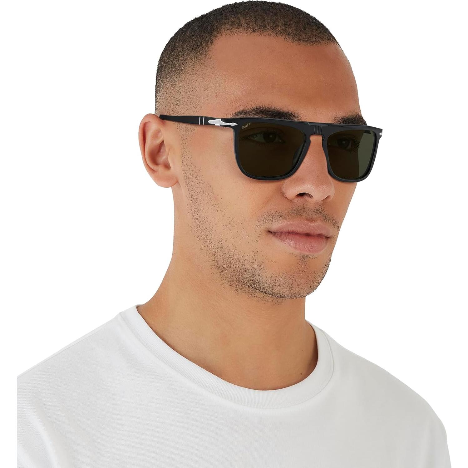 Gafas de sol unisex Persol PO3225S marco negro lentes verdes 56 mm