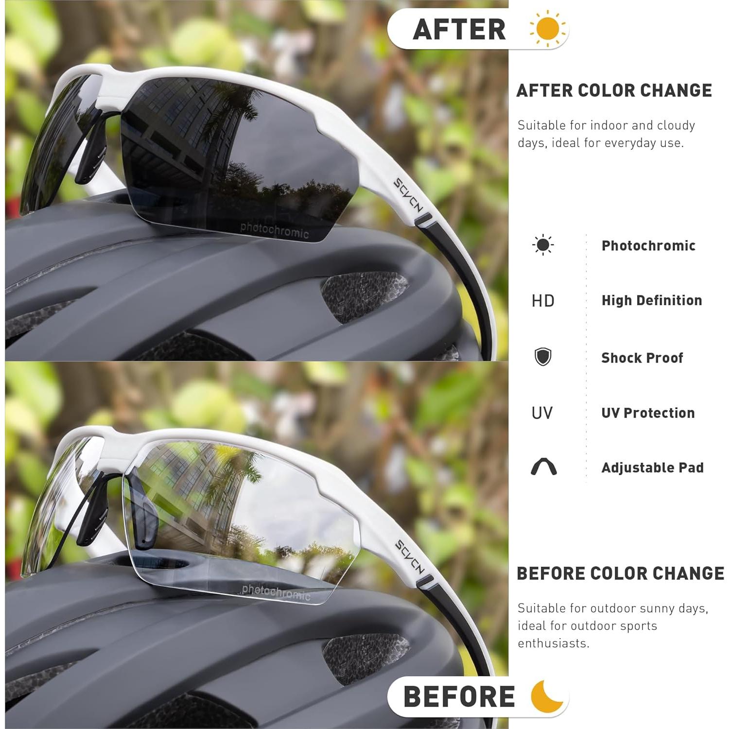 Gafas de sol fotocromáticas SCVCN UV400 para deportes unisex