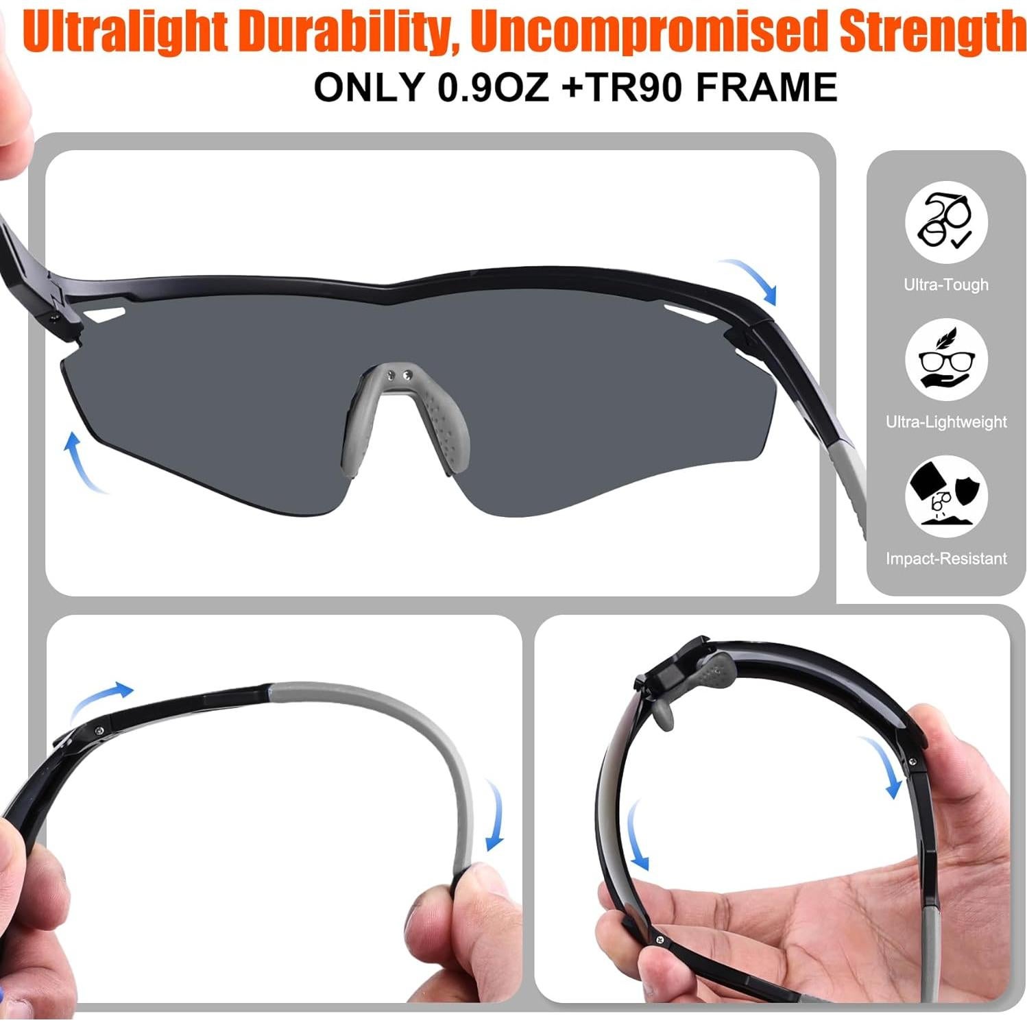 Gafas de sol deportivas polarizadas TR90 para adultos - Negro