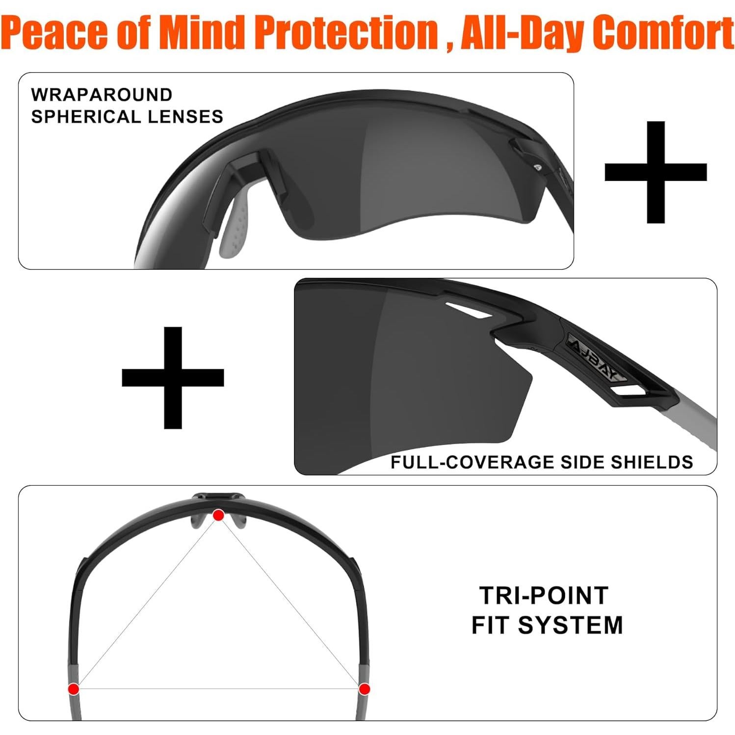 Gafas de sol deportivas polarizadas TR90 para adultos - Negro