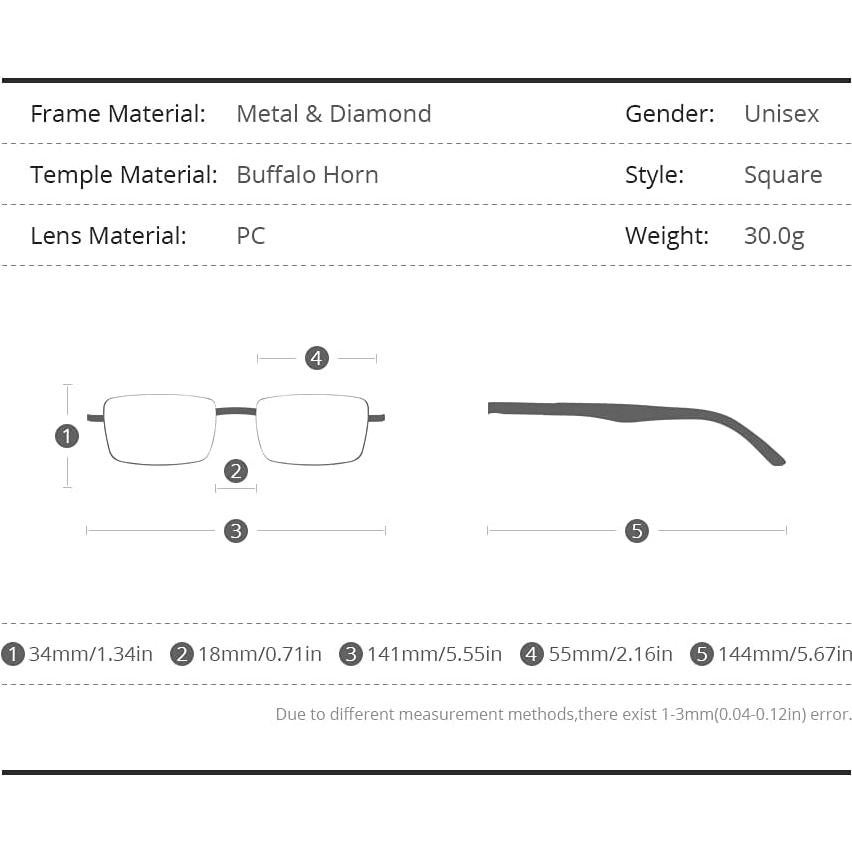 Gafas de Cuerno de Búfalo Hepidem con Lentes de Lujo y Circonio