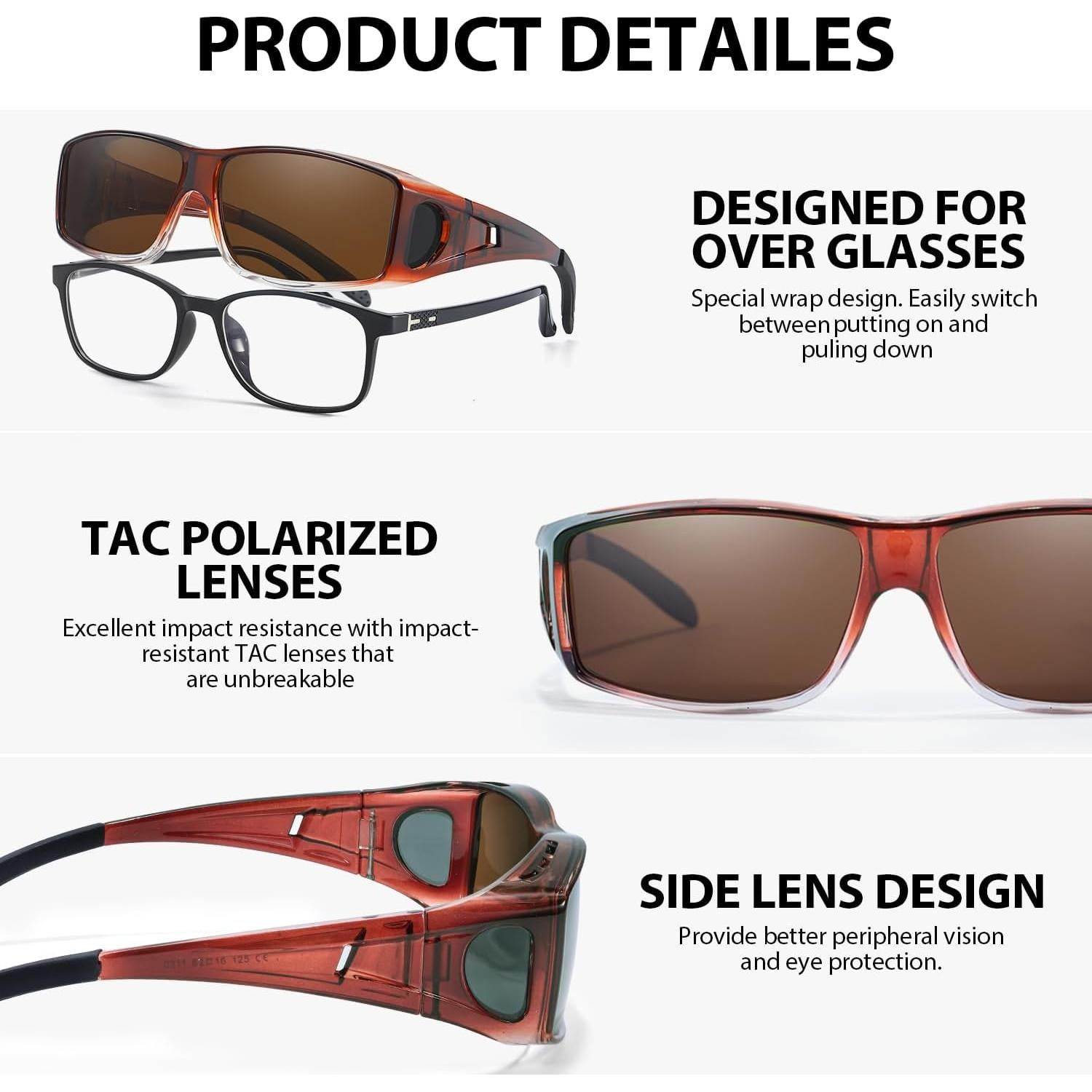 Gafas de sol polarizadas VIEWBETTER Fit Over UV400 Marrón