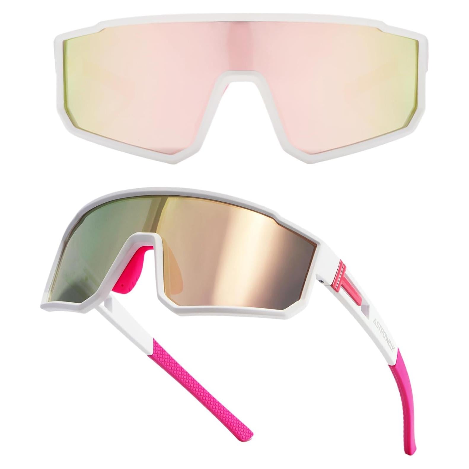 Gafas de sol polarizadas UV400 para deportes - Marco blanco/Lente rosa