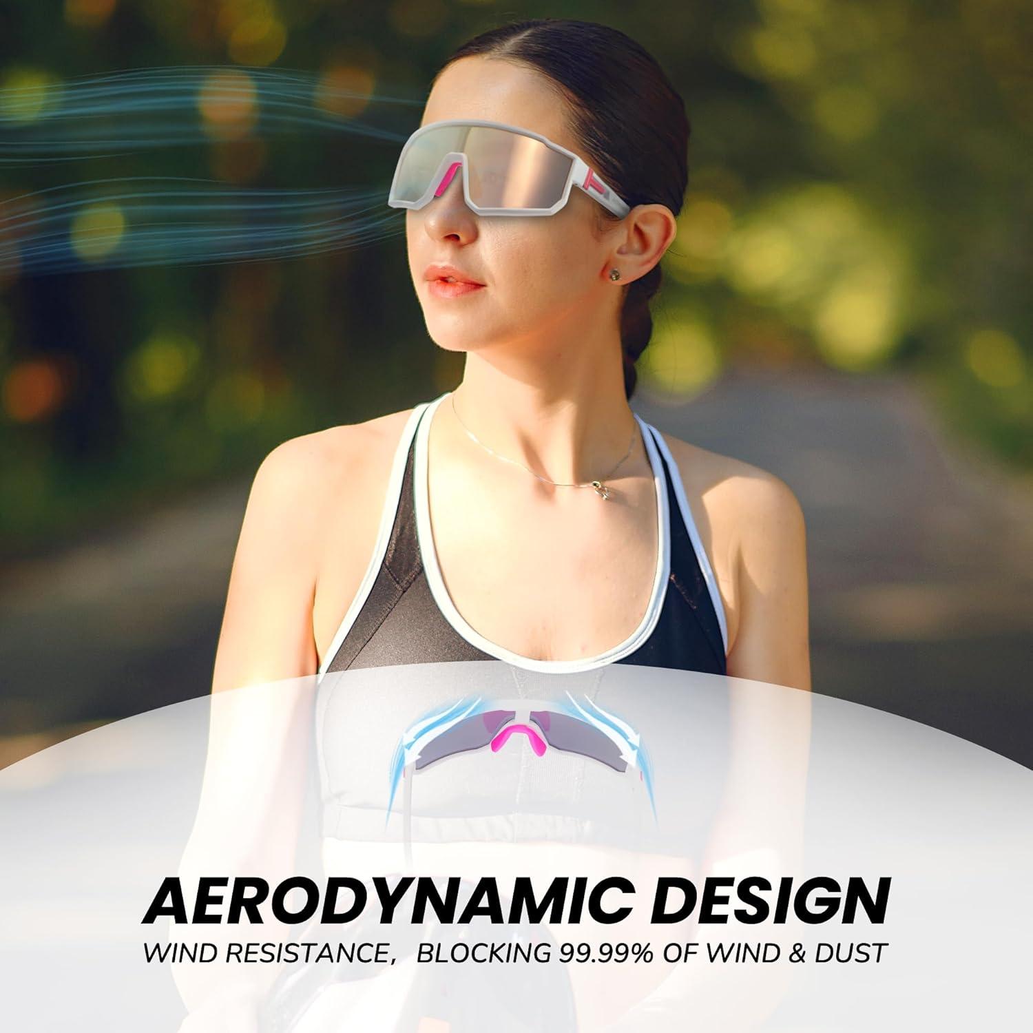 Gafas de sol polarizadas UV400 para deportes - Marco blanco/Lente rosa