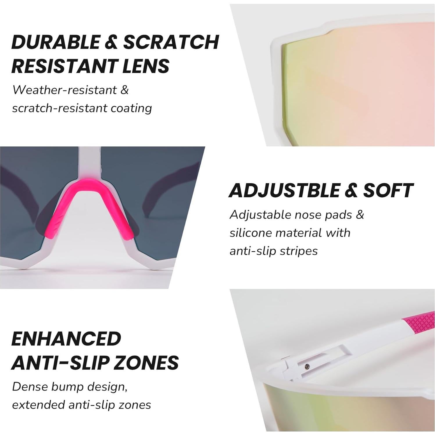 Gafas de sol polarizadas UV400 para deportes - Marco blanco/Lente rosa