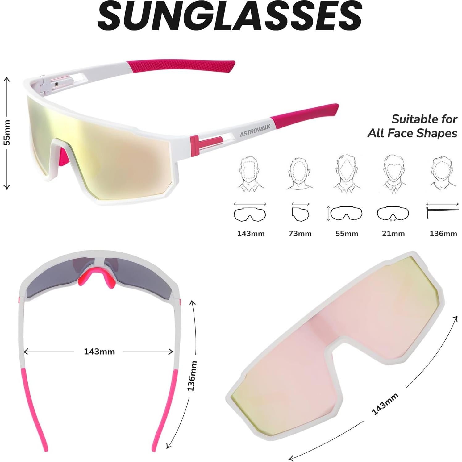 Gafas de sol polarizadas UV400 para deportes - Marco blanco/Lente rosa