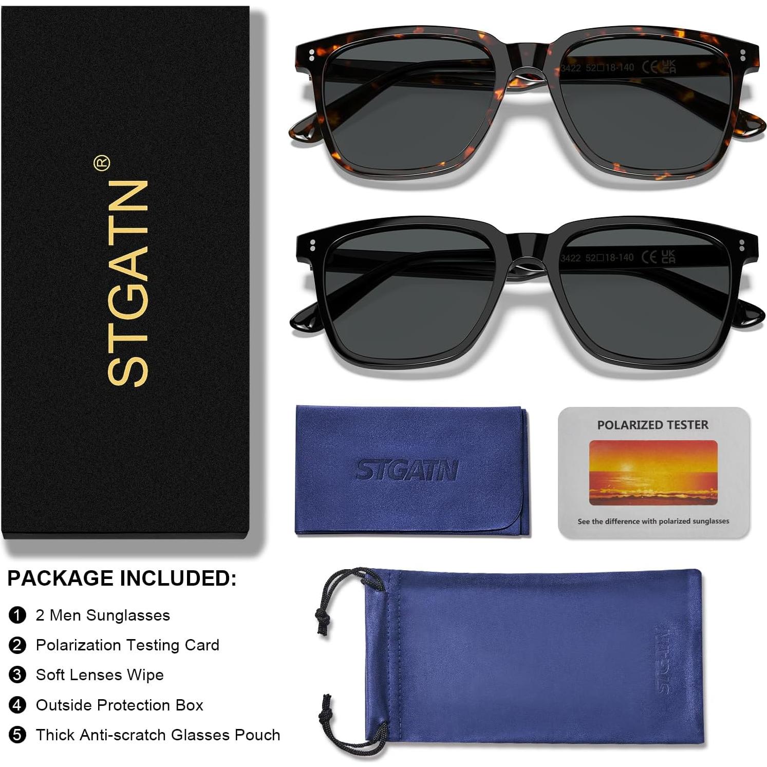 Gafas de Sol Retro Polarizadas STGATN 2 Paquetes UV 100%