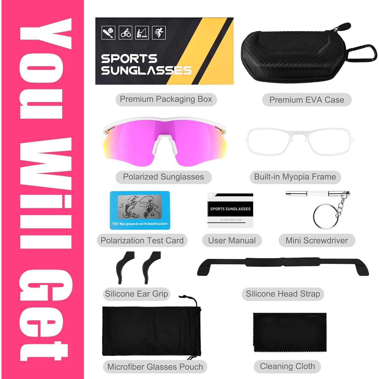 Gafas de sol deportivas polarizadas TR90 unisex - Blanco Rosa
