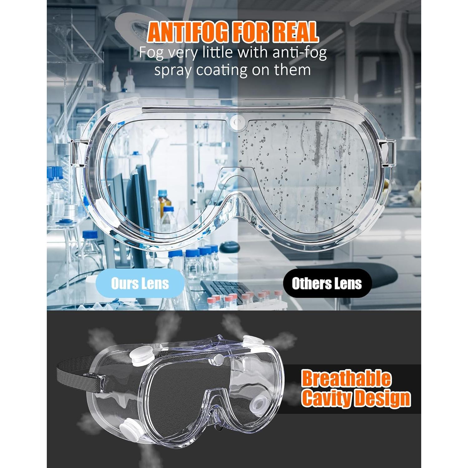 Gafas de seguridad de laboratorio PVC antiempañante ajustables