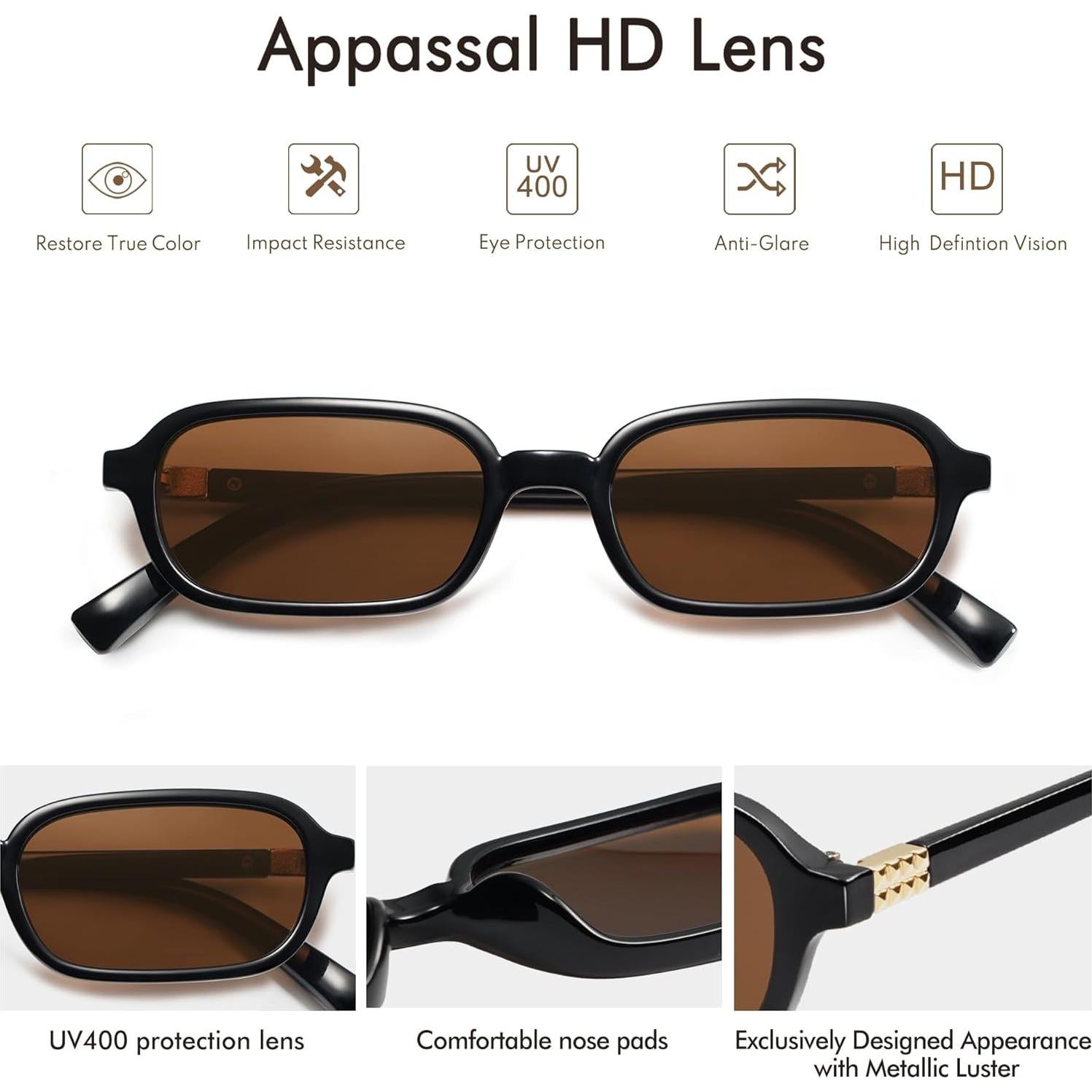 Gafas de sol rectangulares retro Appassal UV400 para mujeres