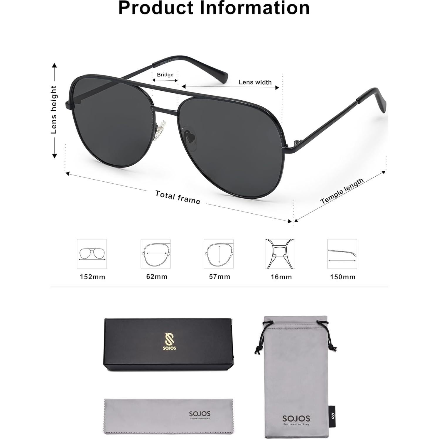 Gafas de sol aviador grandes SOJOS UV400 unisex