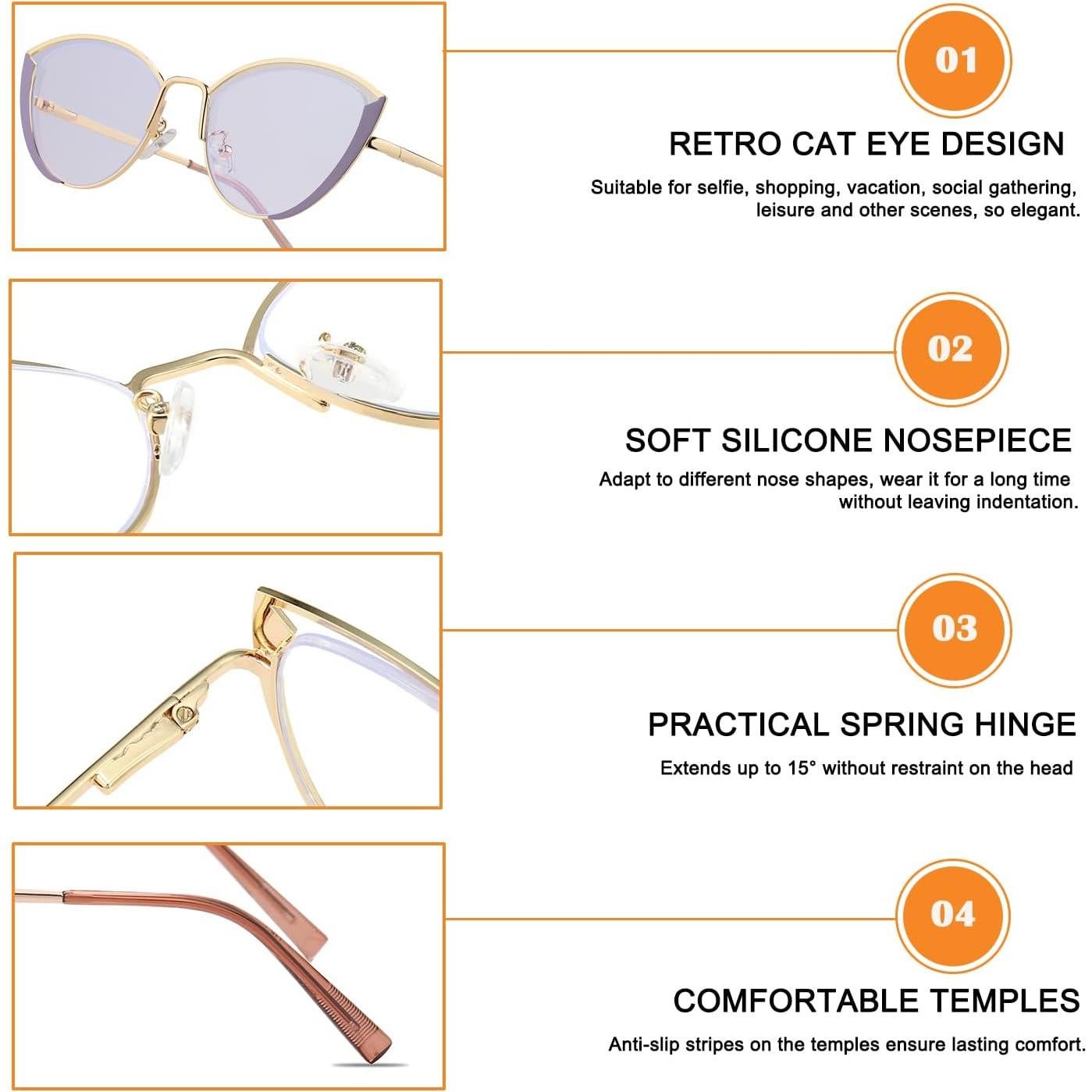 Gafas de Luz Azul HJSTES Ojo de Gato Metal Púrpura