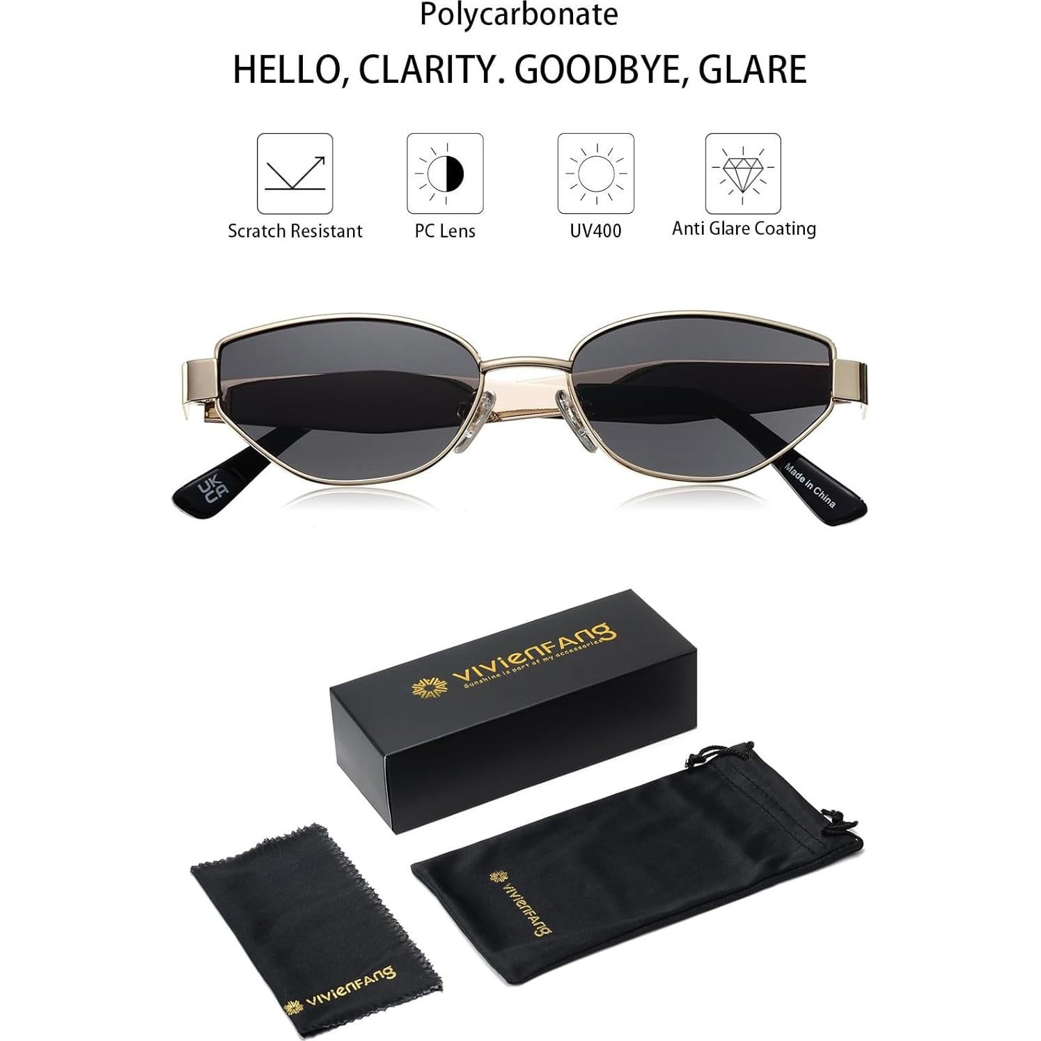 Gafas de sol retro estilo gato doradas UV400 para mujeres