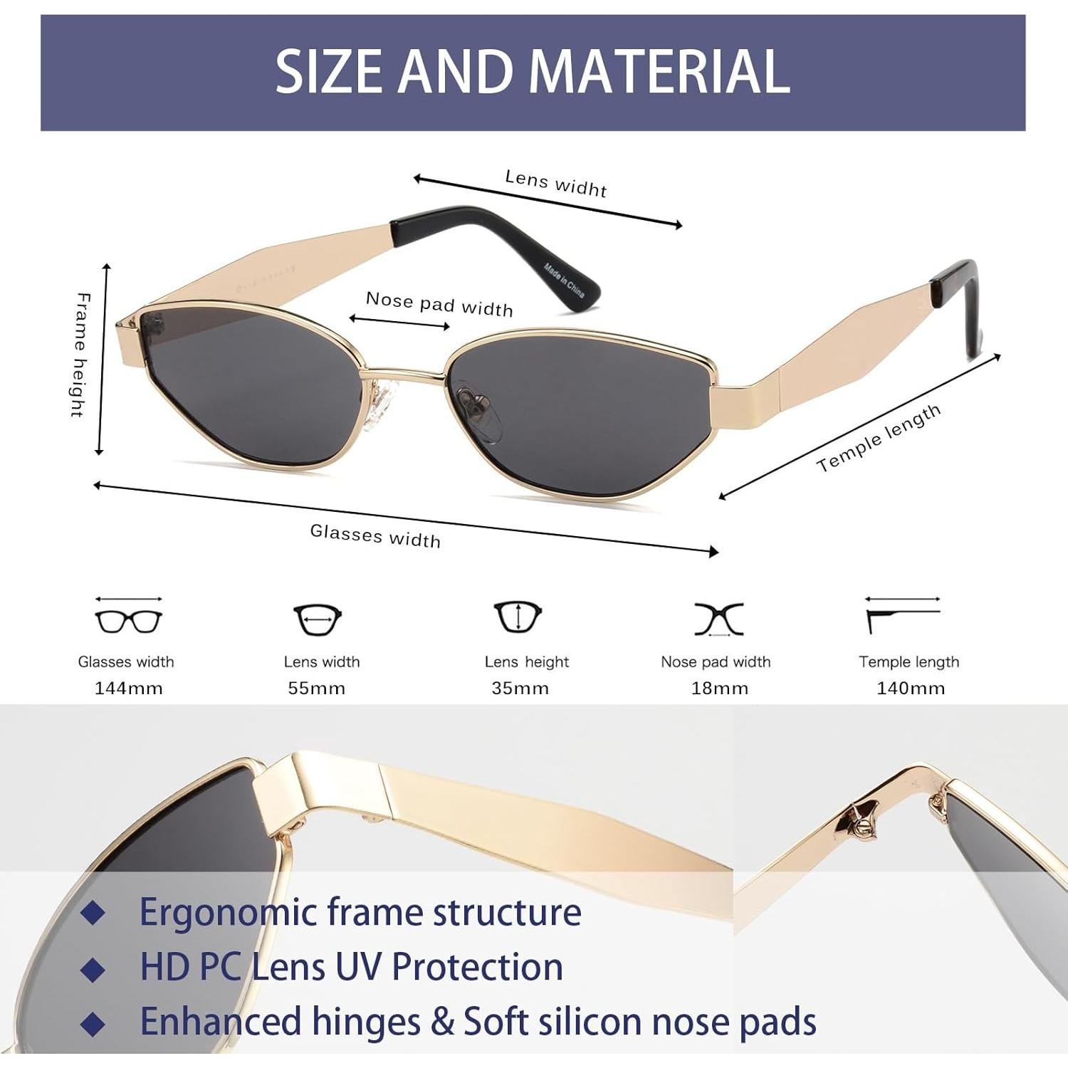 Gafas de sol retro estilo gato doradas UV400 para mujeres