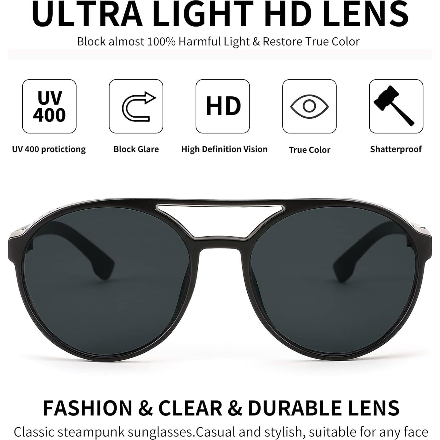 Gafas de sol Steampunk FEISEDY UV400 Unisex Lente Gris
