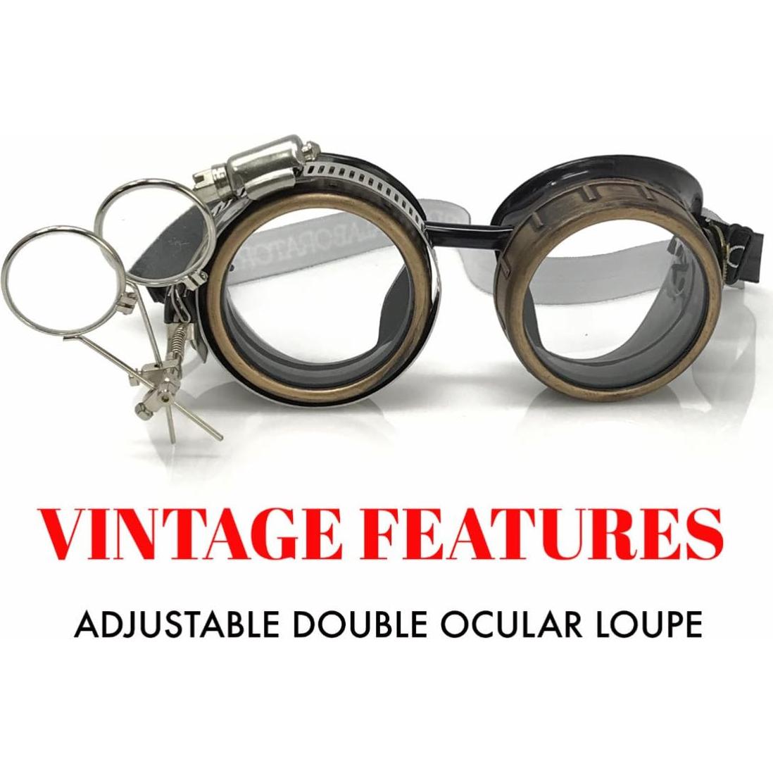 Gafas Steampunk UMBRELLALABORATORY con Lupa y Brújula