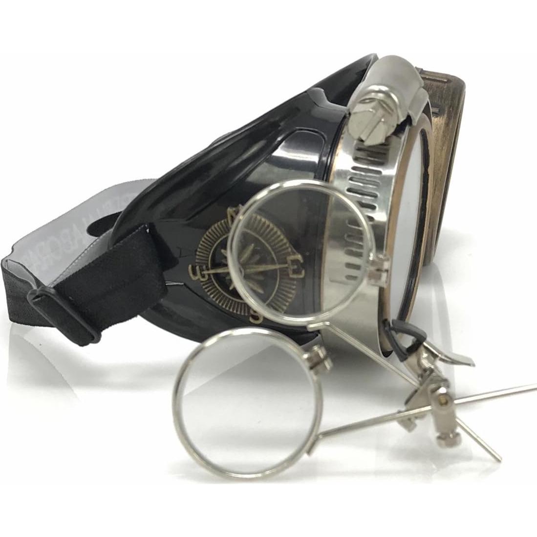 Gafas Steampunk UMBRELLALABORATORY con Lupa y Brújula