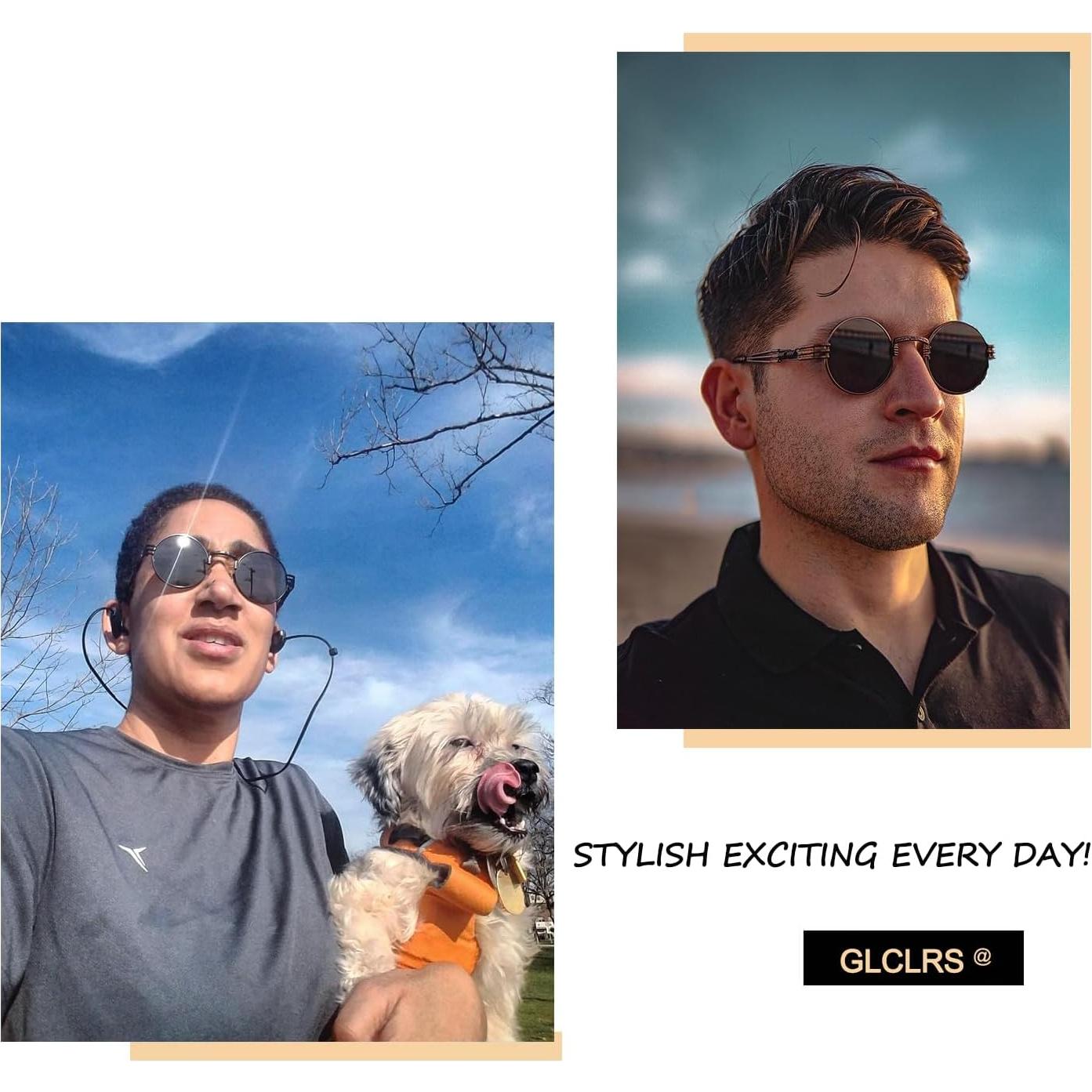 Gafas de sol redondas Steampunk Glclrs - Protección UV, Negro