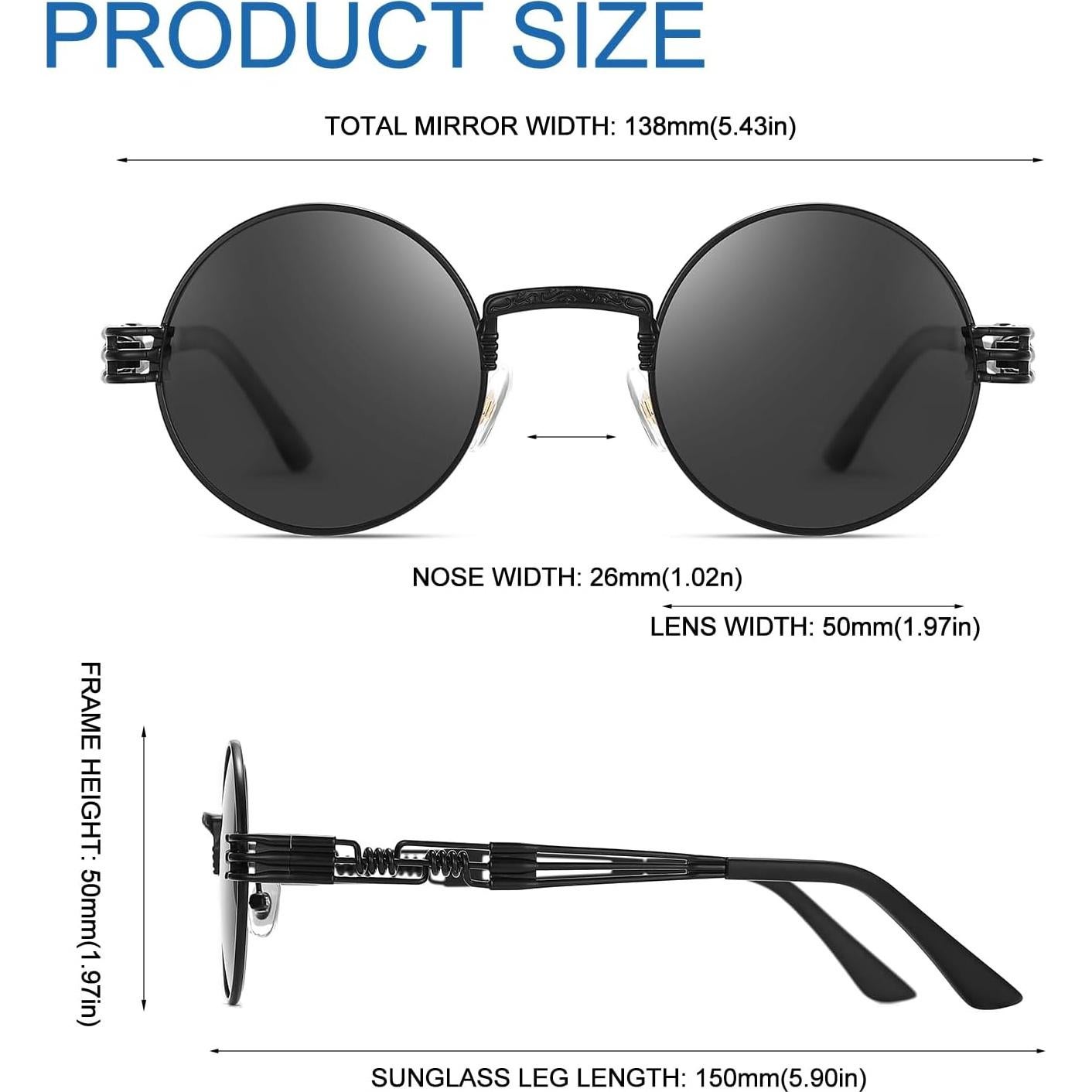 Gafas de sol redondas Steampunk Glclrs - Protección UV, Negro