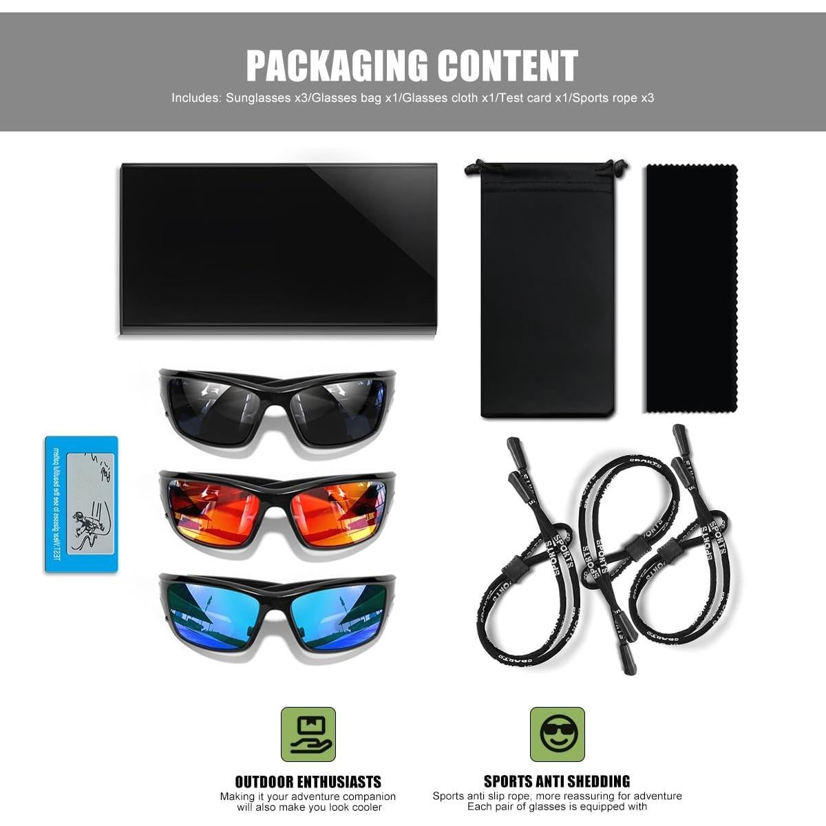 Gafas de sol deportivas polarizadas SQOQS UV400 - 3 pack