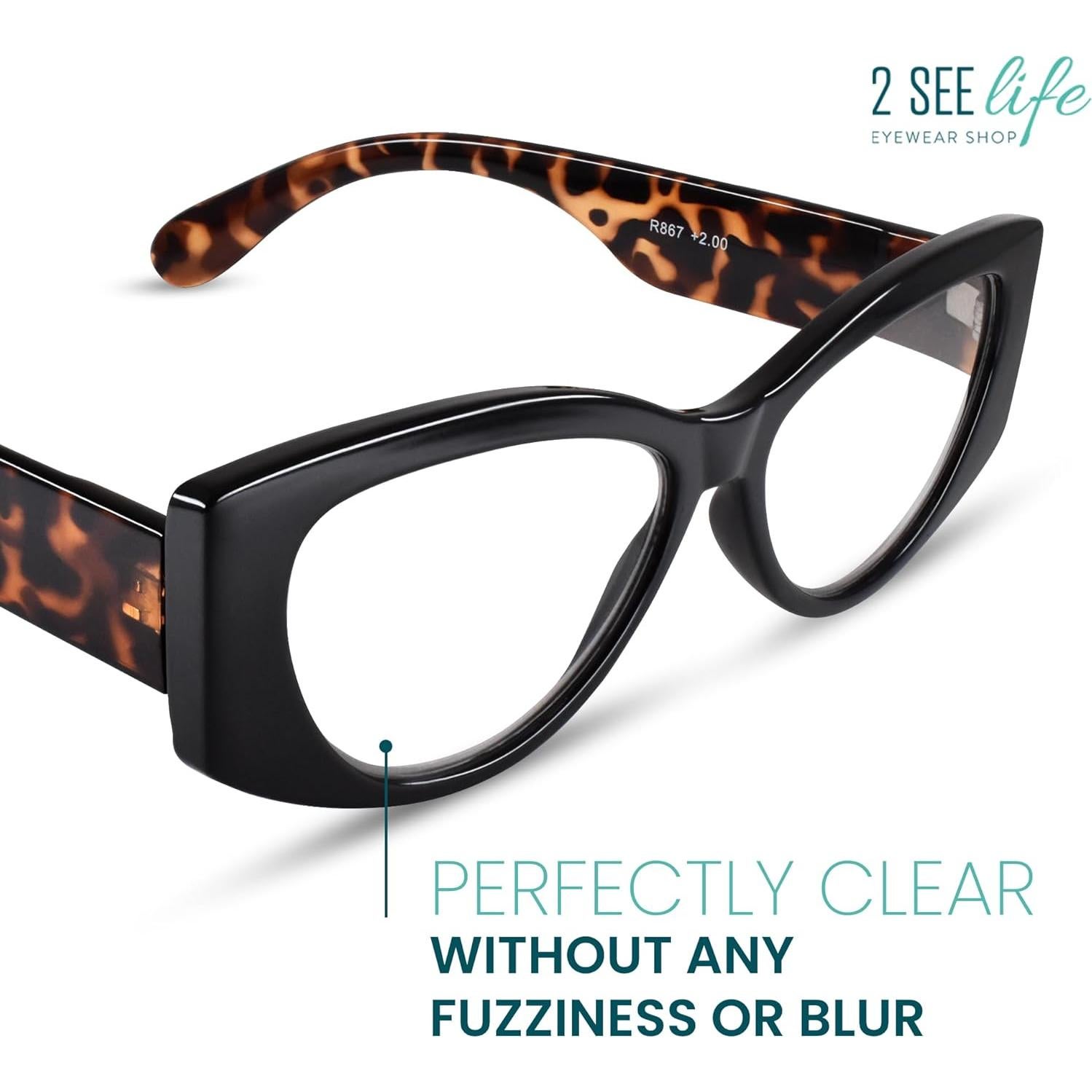 Gafas de lectura ojo de gato 1.0x 2SeeLife negras para mujeres