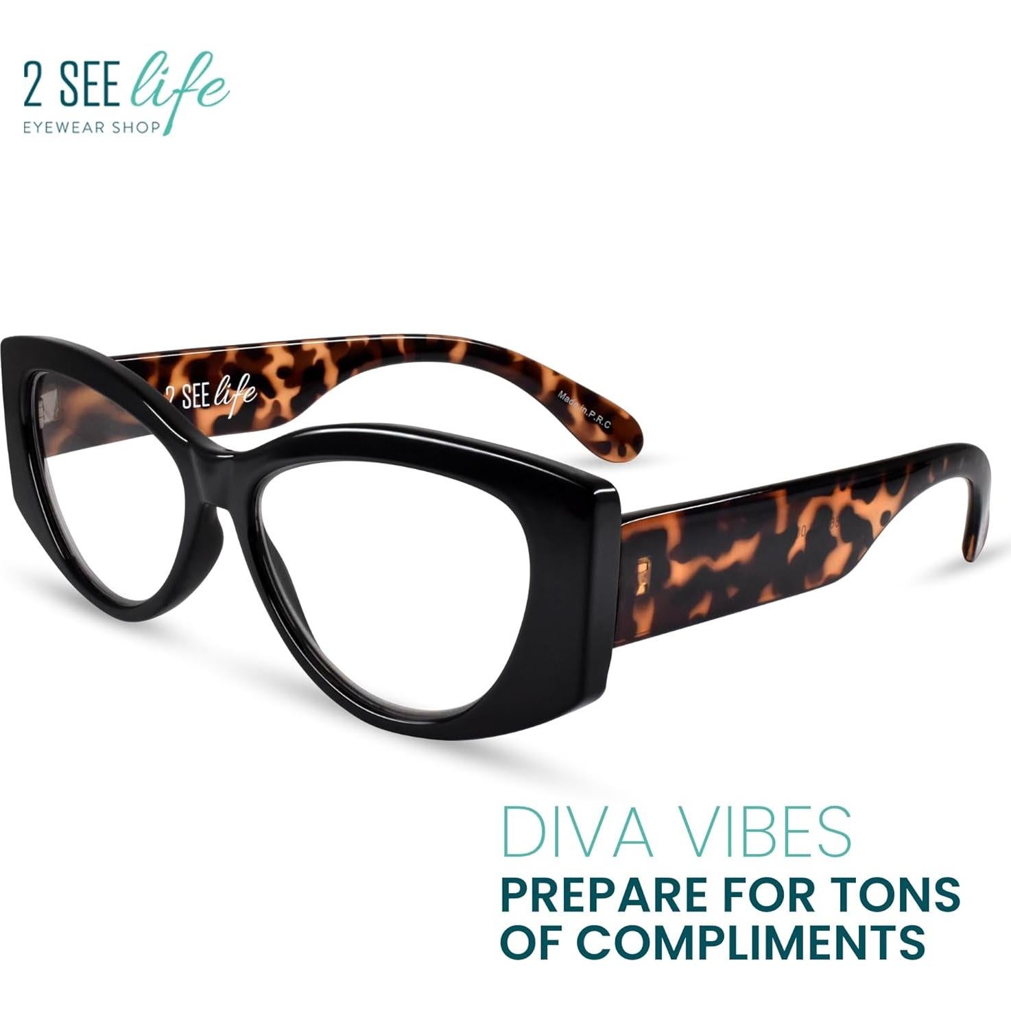 Gafas de lectura ojo de gato 1.0x 2SeeLife negras para mujeres