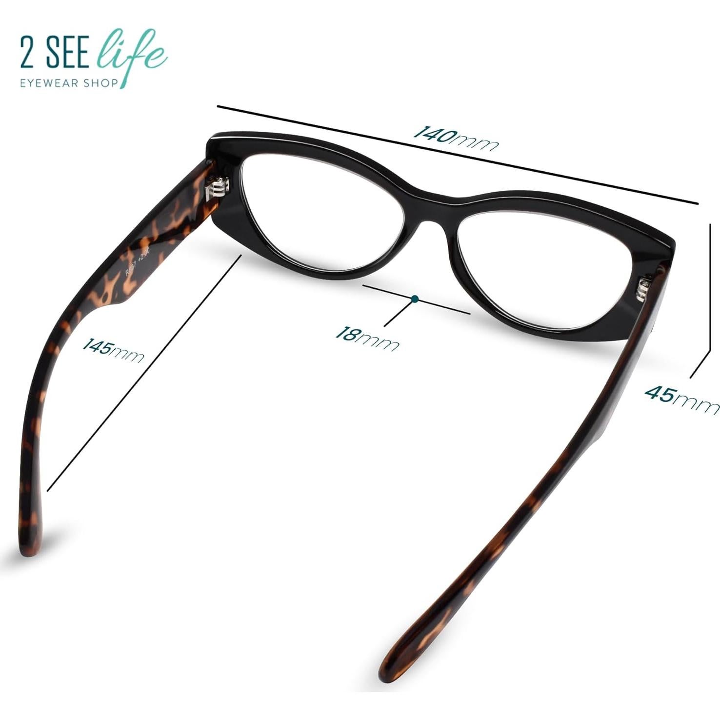 Gafas de lectura ojo de gato 1.0x 2SeeLife negras para mujeres