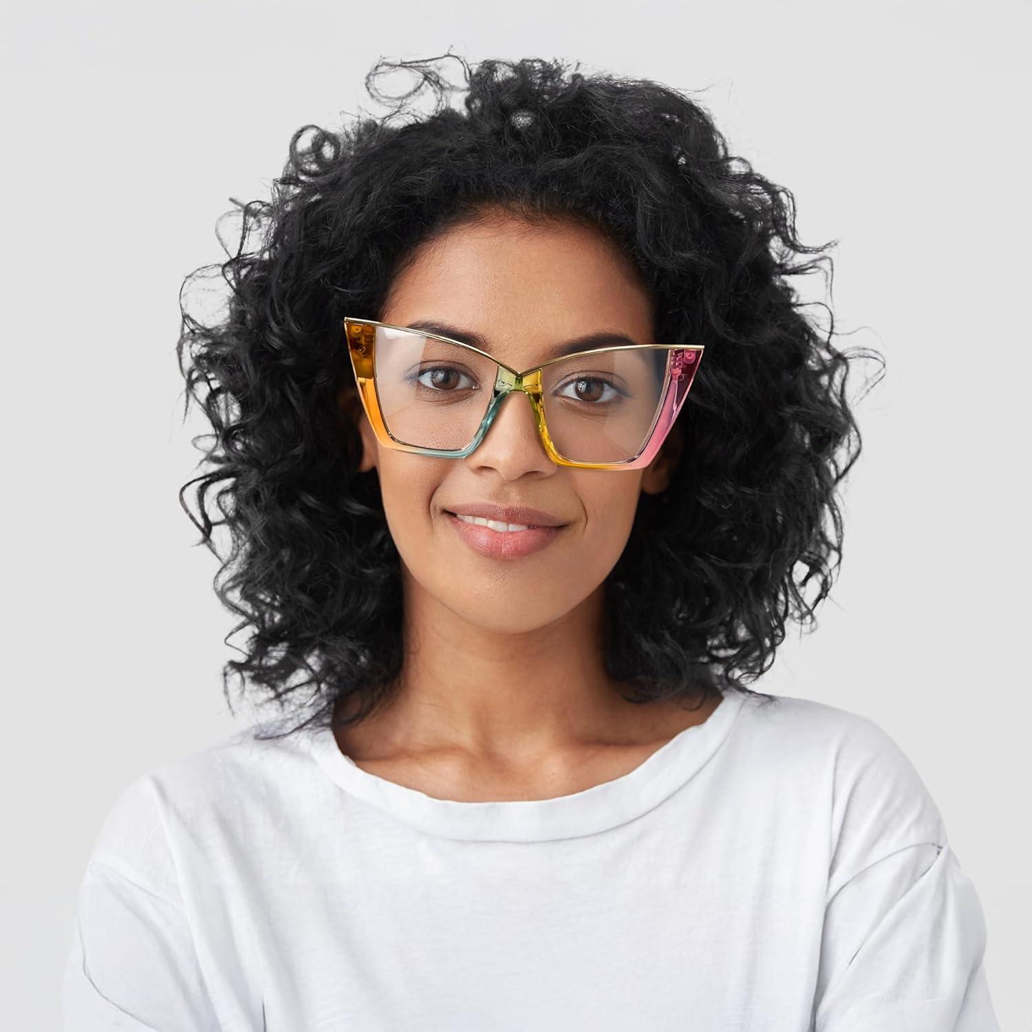 Gafas de luz azul FEISEDY ojo de gato grandes para mujeres