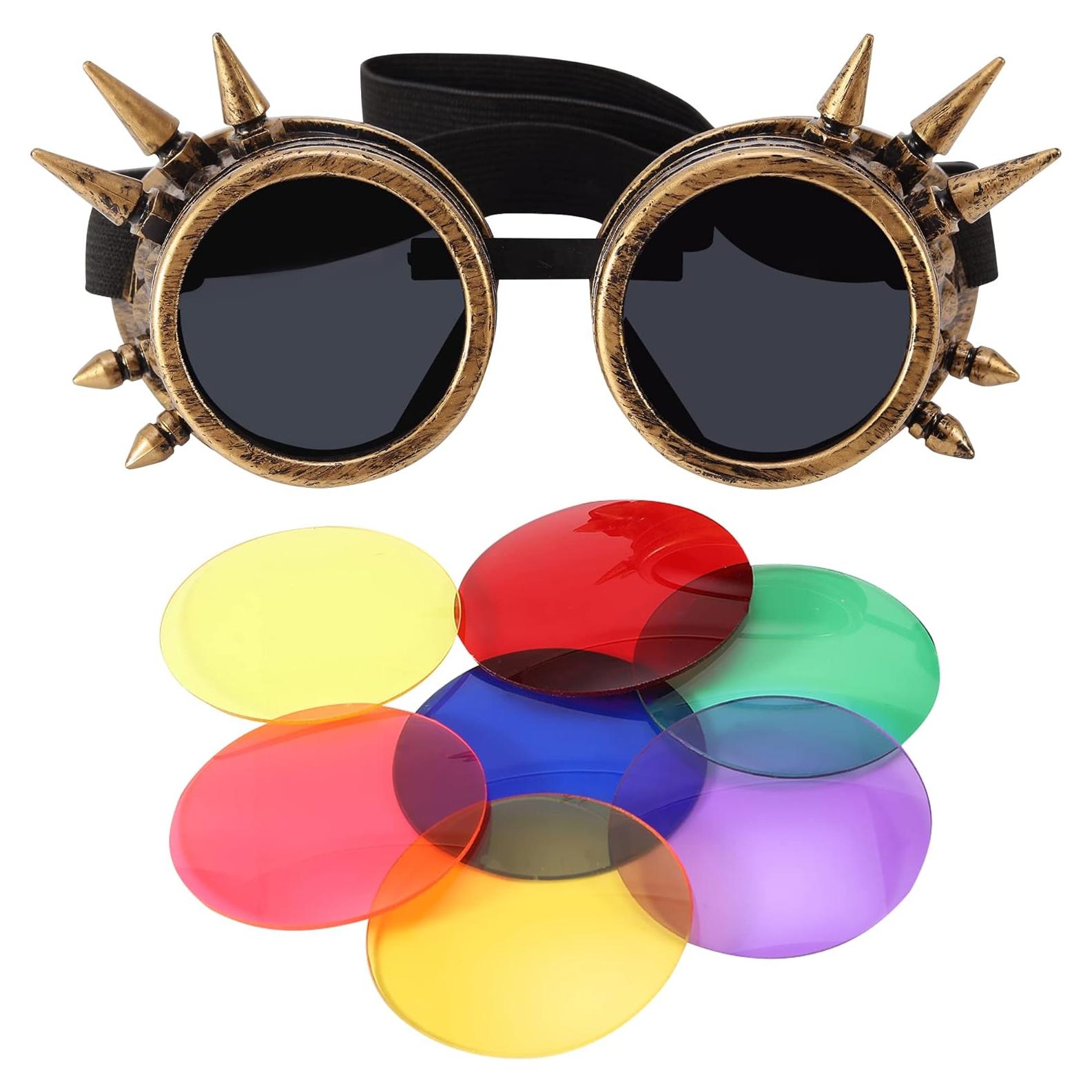 Gafas Steampunk Vintage Lelinta Ajustables con 7 Lentes Intercambiables