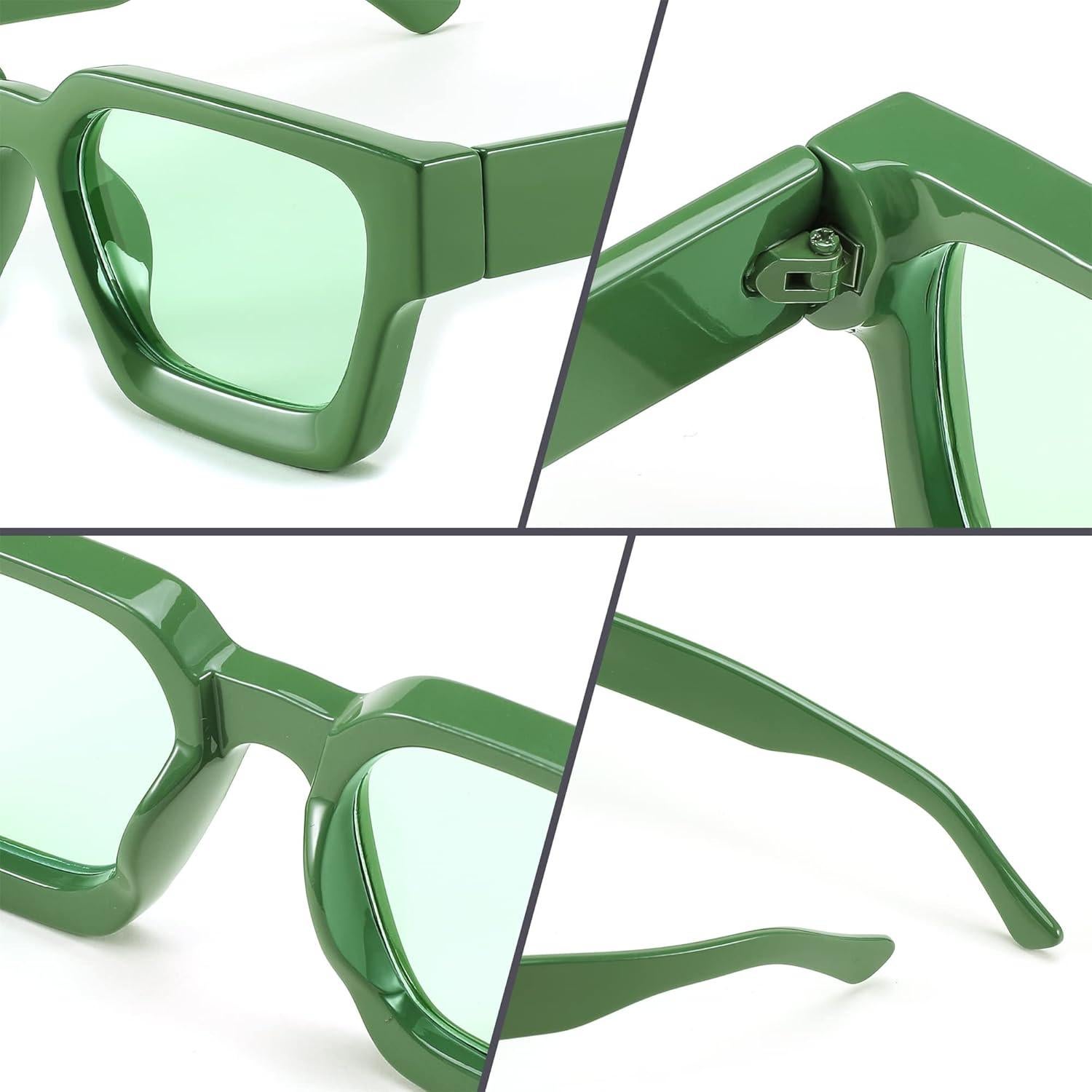 Gafas de Sol Retro Cuadradas FEISEDY UV400 Verde 50mm