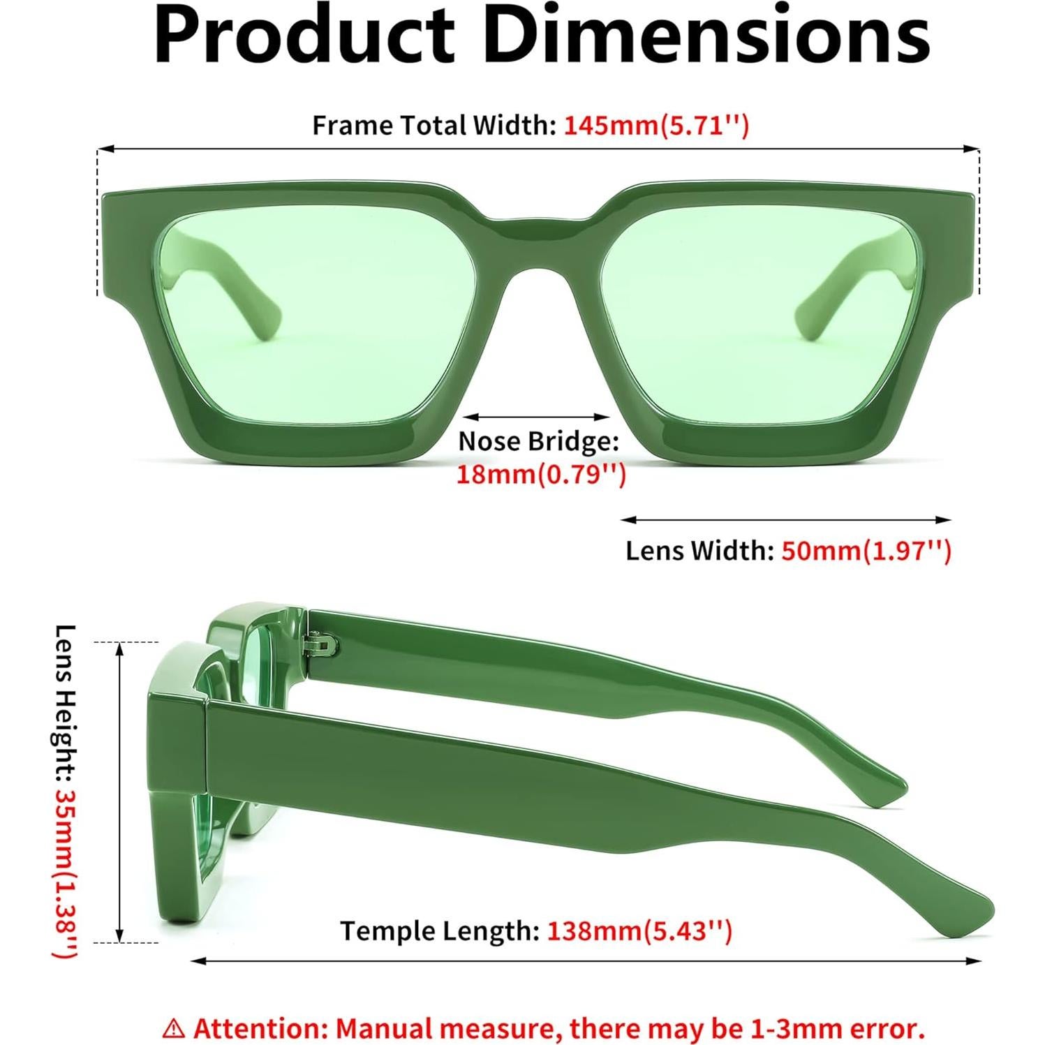 Gafas de Sol Retro Cuadradas FEISEDY UV400 Verde 50mm