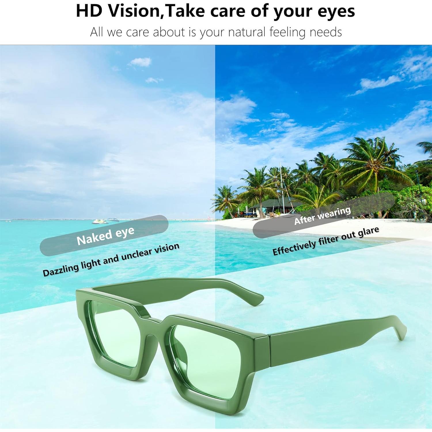 Gafas de Sol Retro Cuadradas FEISEDY UV400 Verde 50mm